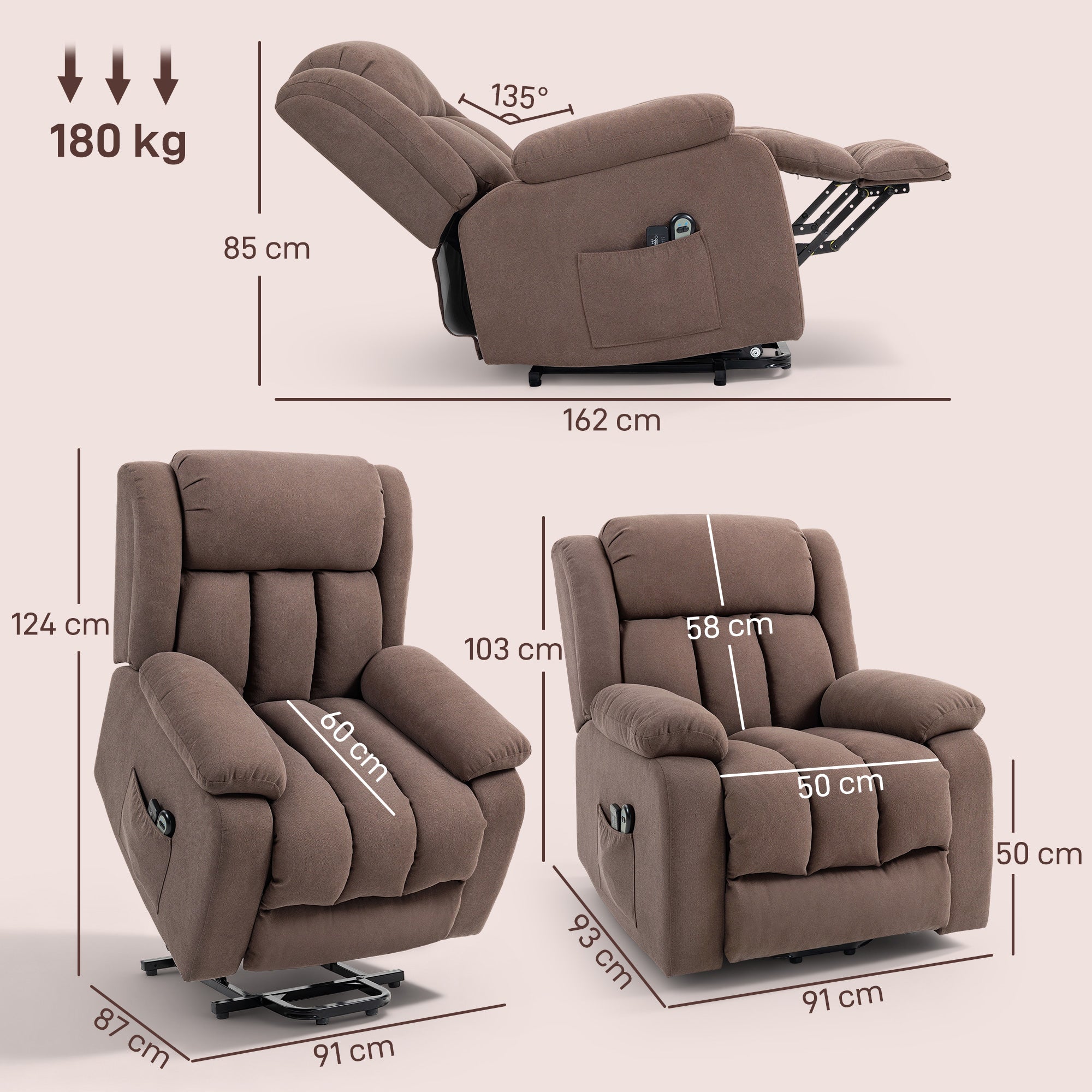 HOMCOM Eight-Point Massage Electric Lift Chair - Dark Brown - anydaydirect