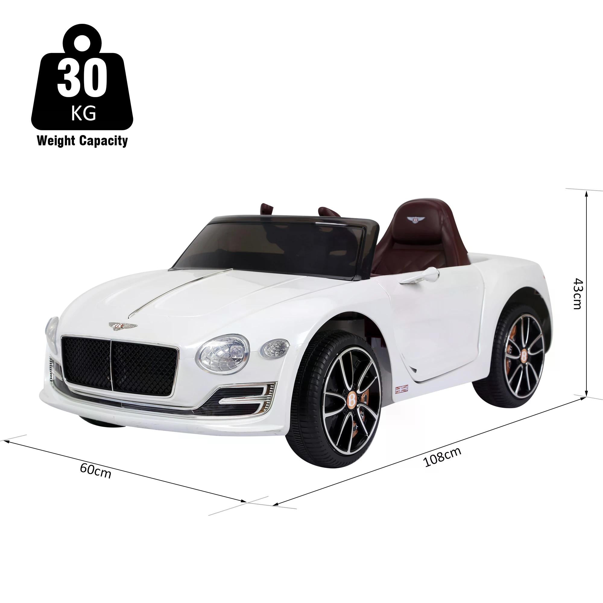 HOMCOM Bentley Kiddie Cruiser: 12V Ride-On with LED Illumination, MP3 Player, Youthful Thrill on Wheels, White - anydaydirect