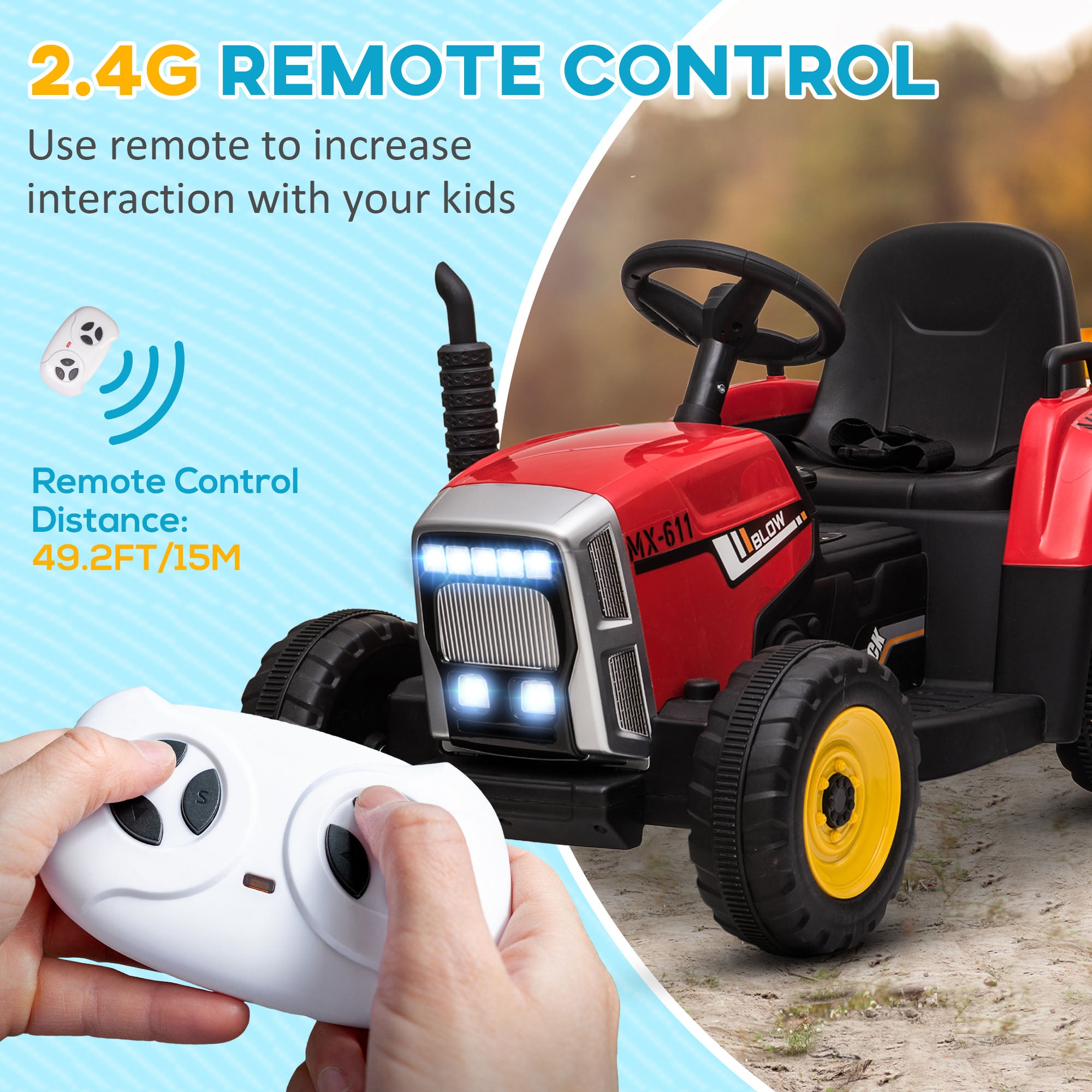 HOMCOM Electric Ride on Tractor with Detachable Trailer, 12V Kids Battery Powered Electric Car w/ Remote Control, Music Start up Sound - anydaydirect