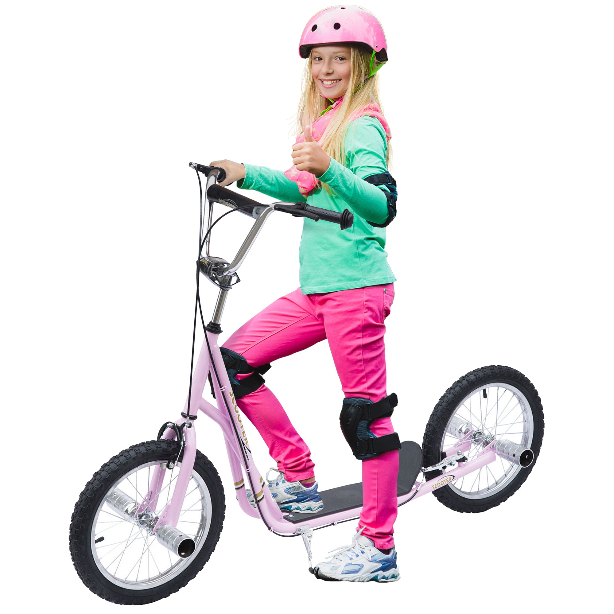 HOMCOM Youth Scooter Adult Teen Push Scooter Kids Children Stunt Scooter Bike Bicycle Ride On 16" Pneumatic Tyres , Pink - anydaydirect