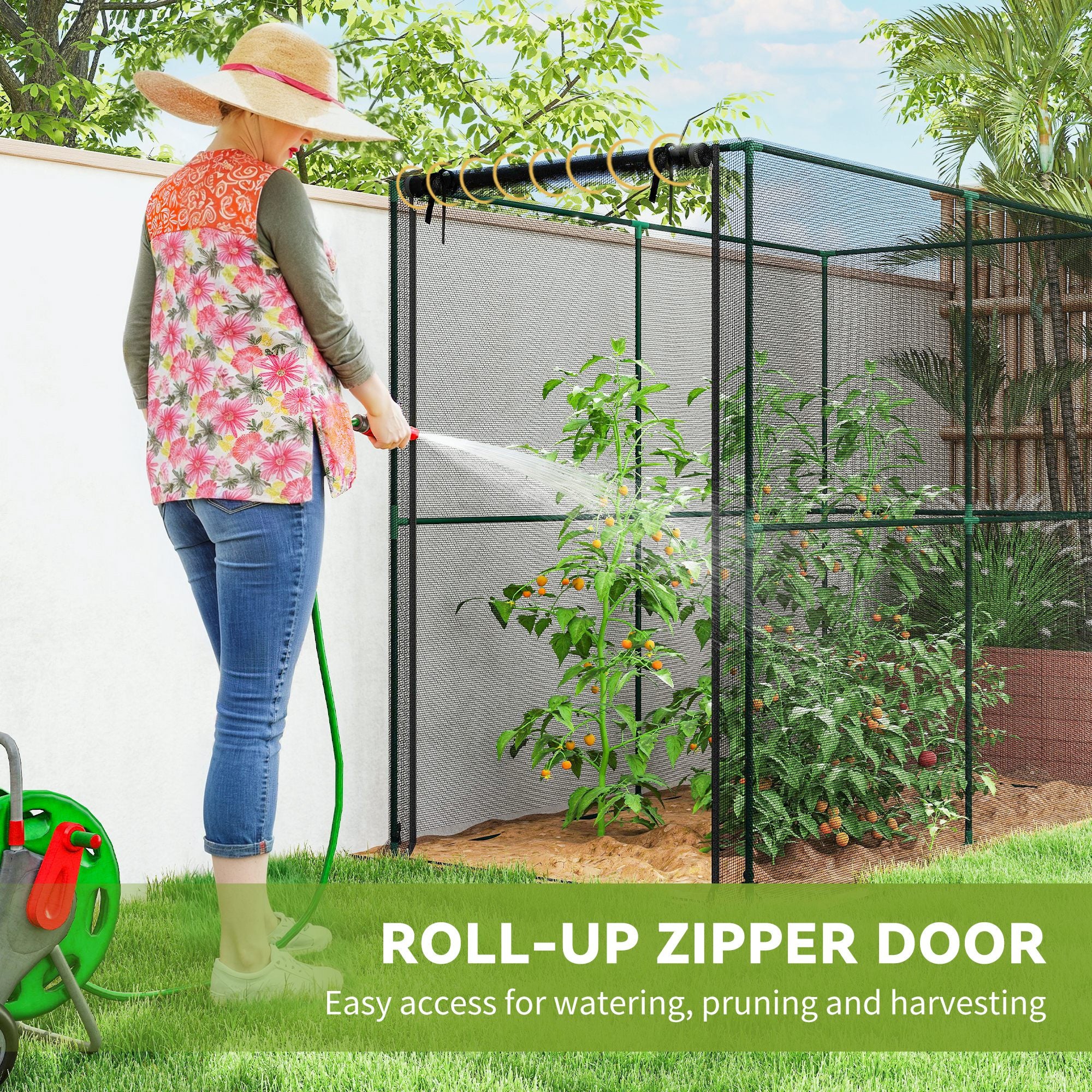 Outsunny Fruit Cage Bird Netting, Brassica Cage Plant Protection Tent with Zipped Door, Anti Bird, Insects, Small Animals, Black - anydaydirect