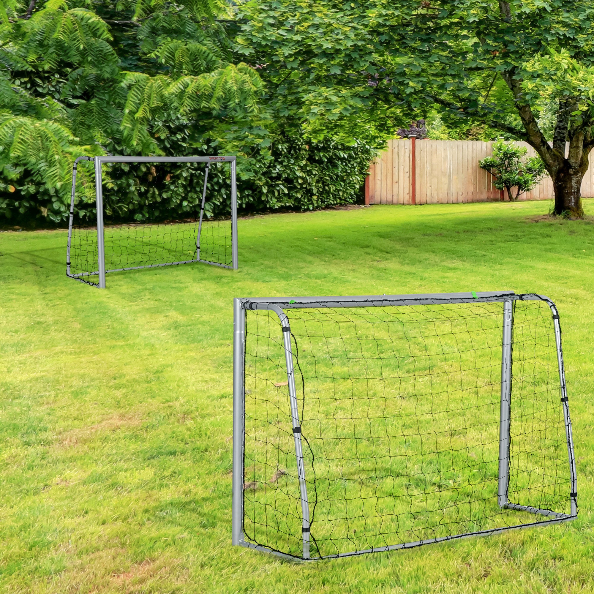 SPORTNOW 8ft x 5ft Football Goal, Set of 2 Football Net for Garden, Training Goal with Ground Stakes, Steel Frame - anydaydirect