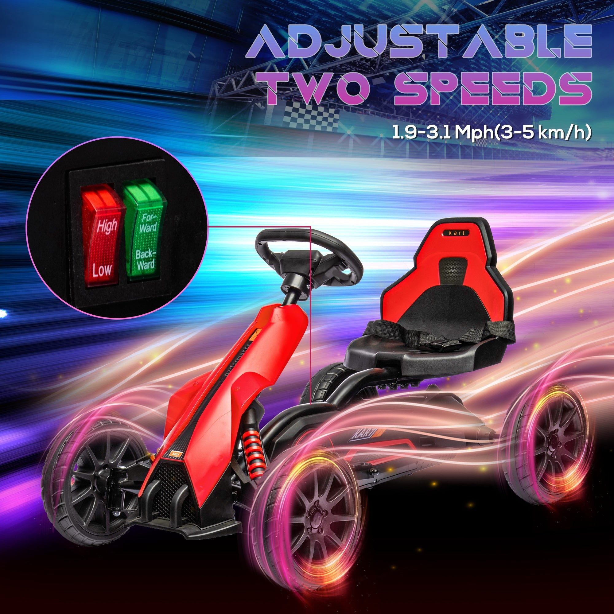 HOMCOM 12V Electric Go Kart for Kids, Ride-On Racing Go Kart w/ Forward Reversing, Rechargeable Battery, 2 Speeds, for Kids Aged 3-8, Red - anydaydirect