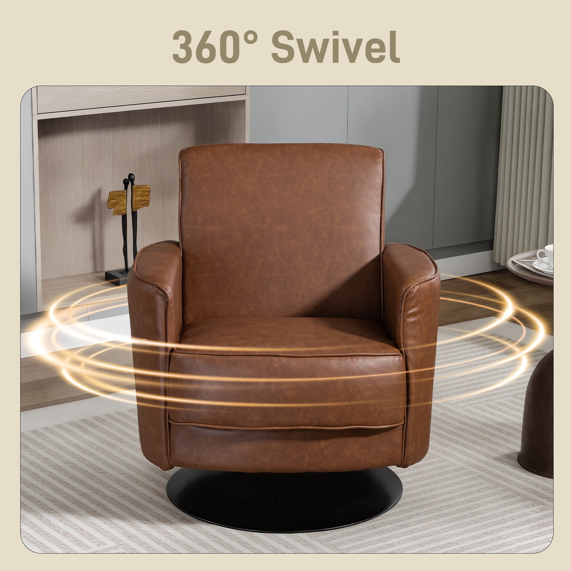 HOMCOM Upholstered Swivel Accent Chair with Thick Padding, Brown - anydaydirect