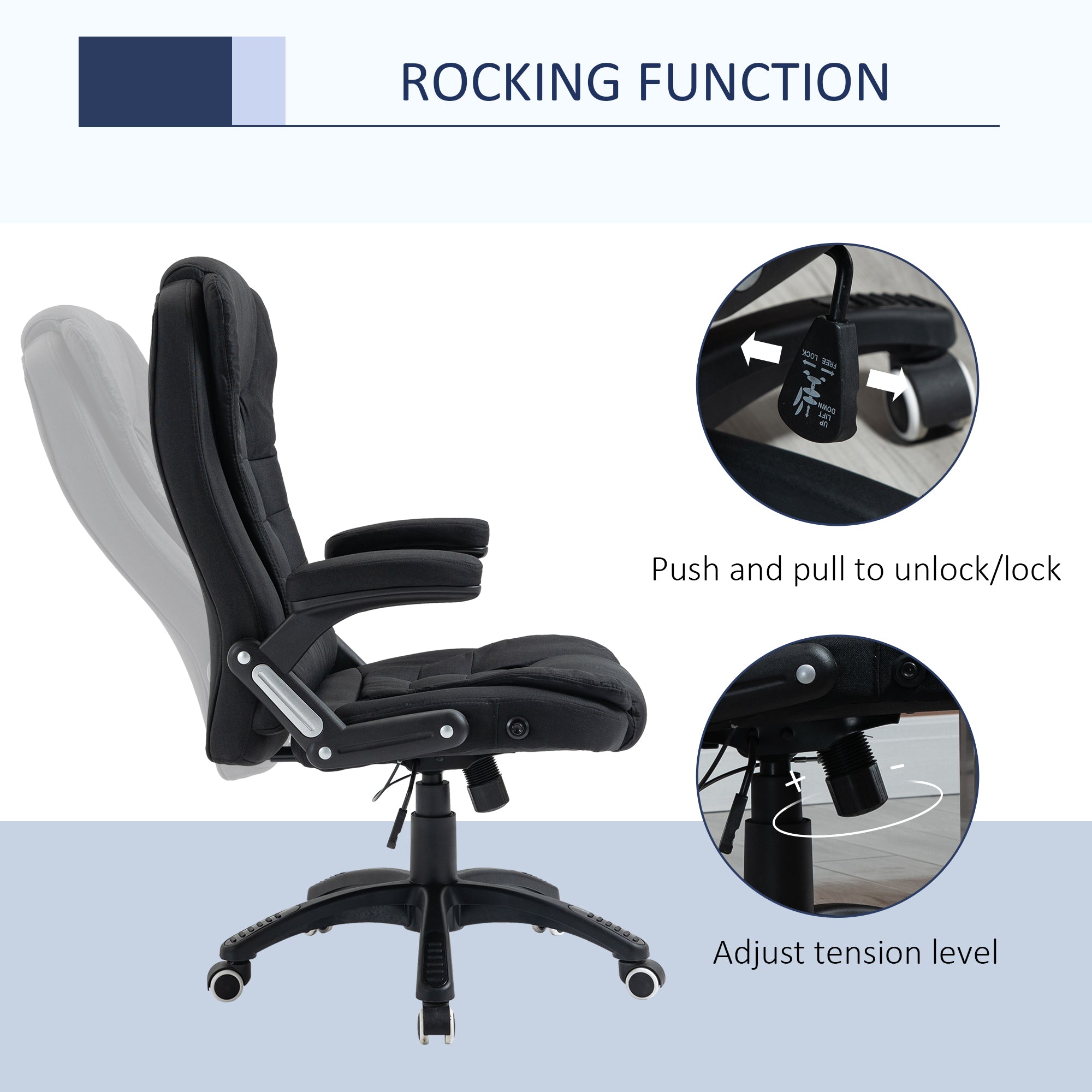 Vinsetto Ergonomic Office Chair Comfortable Desk Chair with Armrests Adjustable Height Reclining and Tilt Function Black - anydaydirect