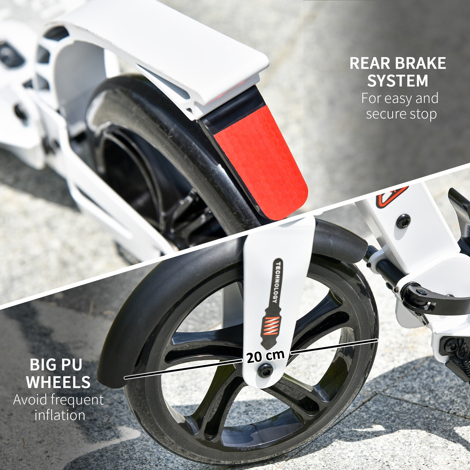 HOMCOM Folding Kick Scooter, Adjustable Ride On Scooter with 200mm Big Wheels and Double Shock Absorption, Urban Scooter for 14+ Teens Adult, White - anydaydirect