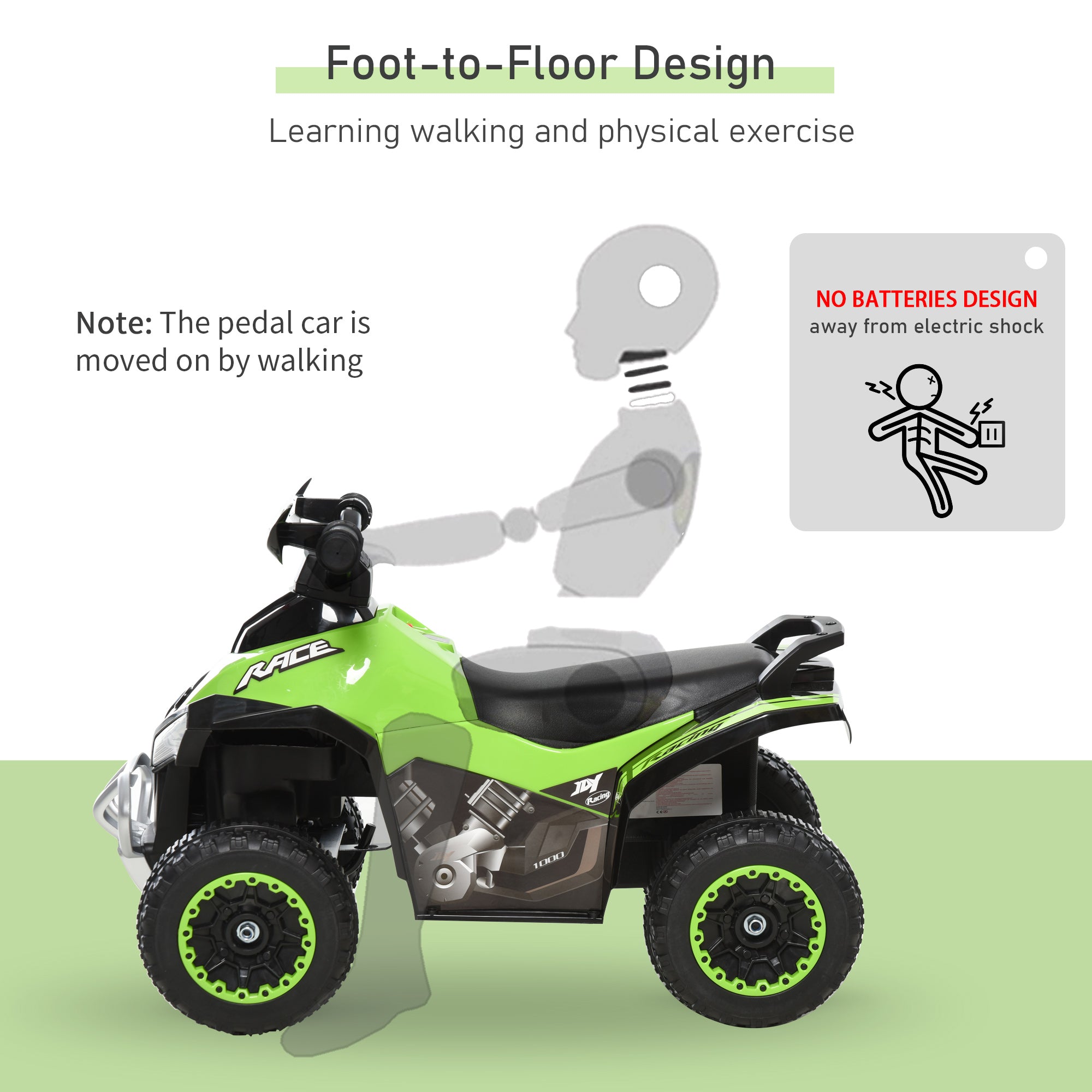 HOMCOM Toddler Kids Ride On Car Walker Foot To Floor Slider w/ Music Lights NO POWER Manual for 18 - 36 Months Green - anydaydirect