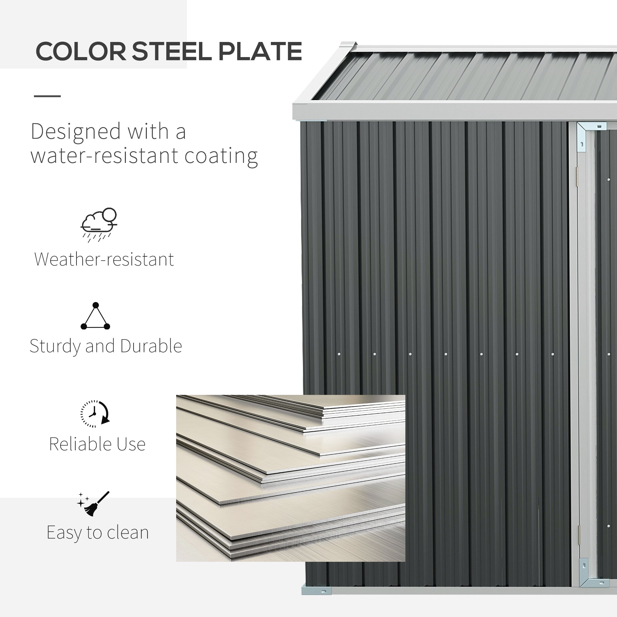 Outsunny 14 x 9 ft Lockable Garden Shed Large Patio Roofed Tool Metal Storage Building Foundation Sheds Box Outdoor Furniture, Grey - anydaydirect