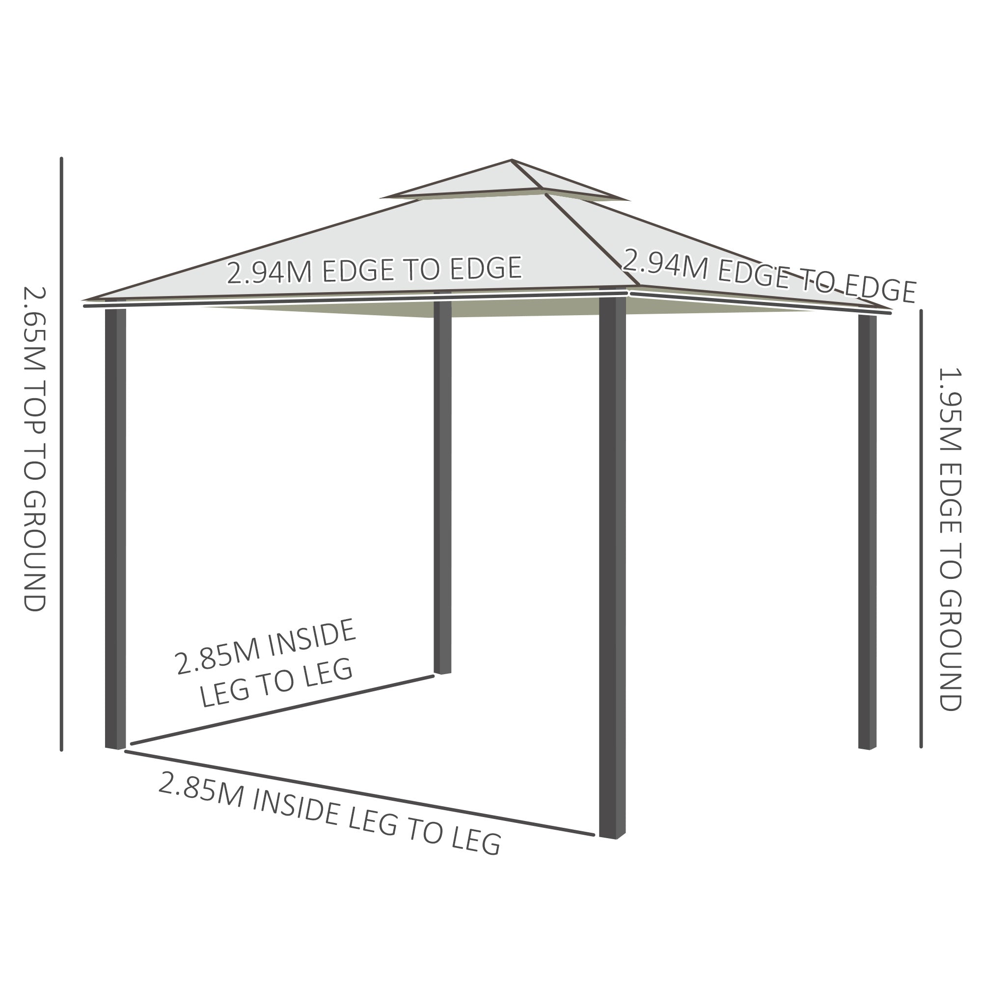 Outsunny 3 x 3 m Metal Gazebo, Garden Pavillion, Double Roof Outdoor Canopy Shelter with Mesh Sidewalls, Cream White - anydaydirect