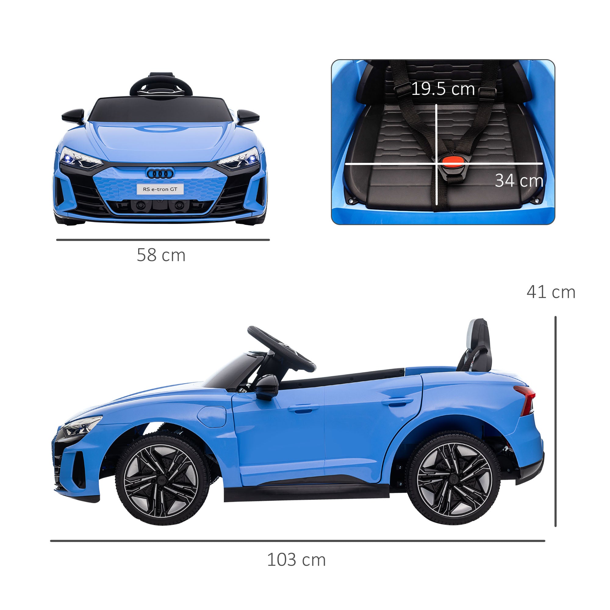 HOMCOM Audi Licensed Kids Electric Ride On Car w/ Parental Remote Control, 12V Battery Powered Toy w/ Suspension, Lights, Music, Blue - anydaydirect
