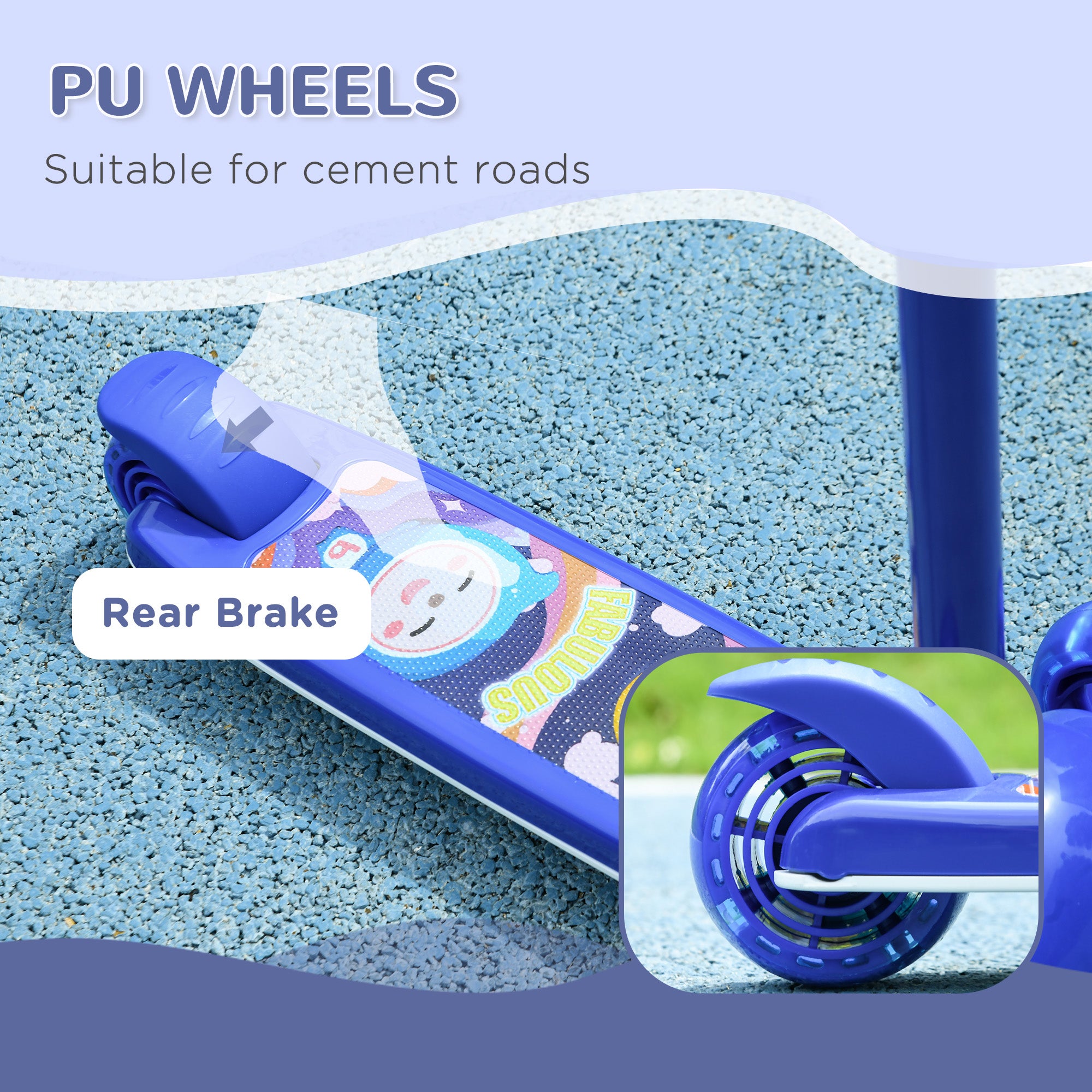 AIYAPLAY Kids 3 Wheel Scooter for 2-6 Years Old w/ Adjustable Height, LED Light, TPE Handlebar, Blue - anydaydirect