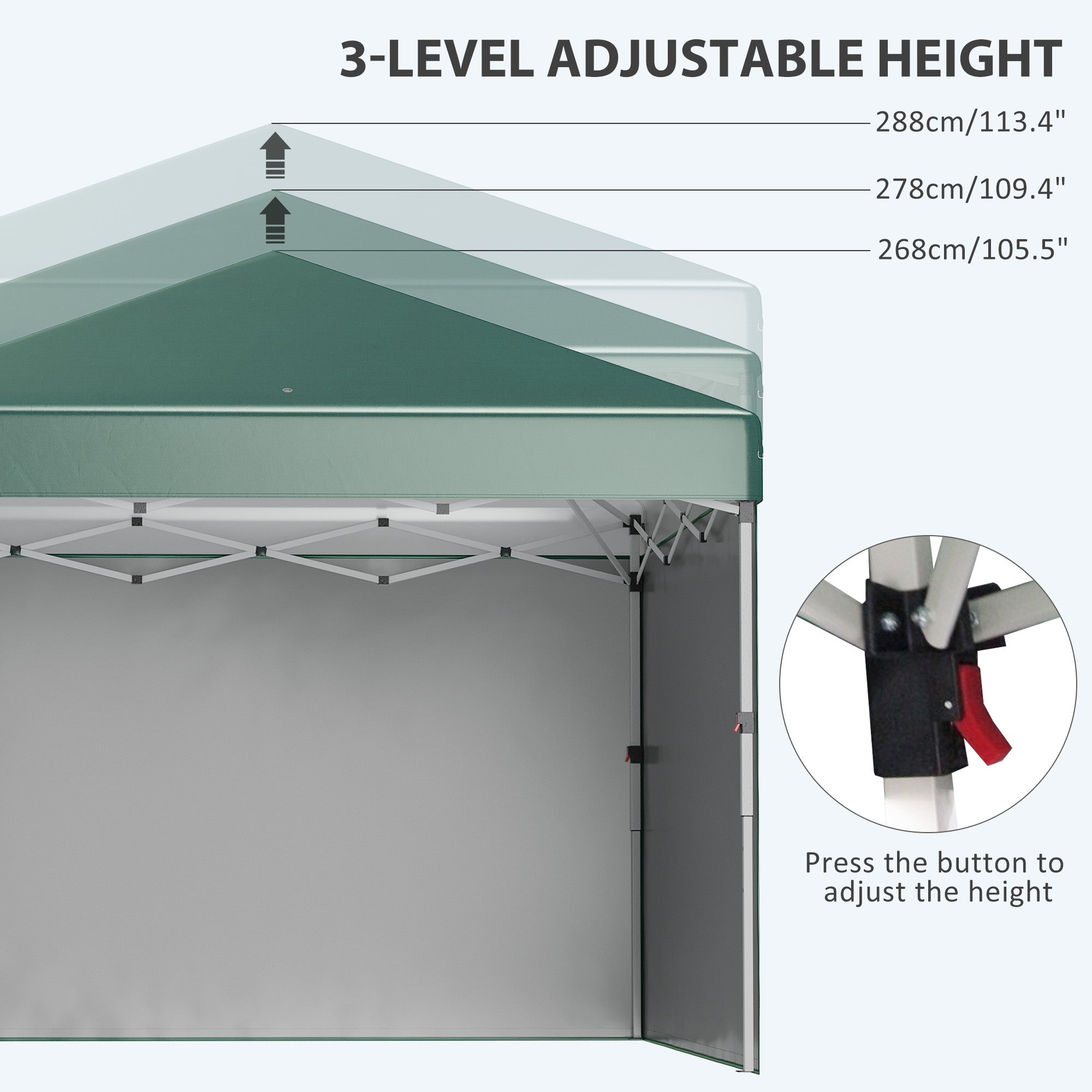 Outsunny 3 x 3 (M) Pop Up Gazebo, UPF 30+ with 2 Sidewalls, Leg Weight Bags and Wheeled Bag, Height Adjustable Party Tent Event Shelter for Garden, Patio, Green - anydaydirect