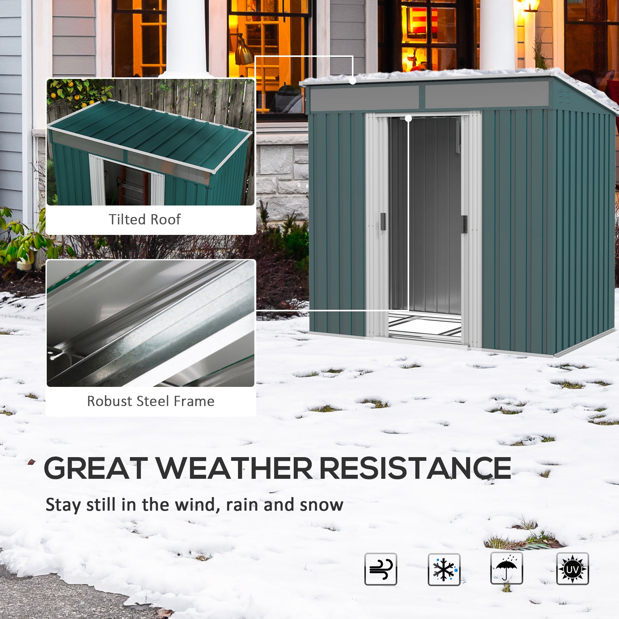 Outsunny 6.5 x 4FT Galvanised Metal Shed with Foundation, Lockable Tool Garden Shed with Double Sliding Doors and 2 Vents, Green - anydaydirect