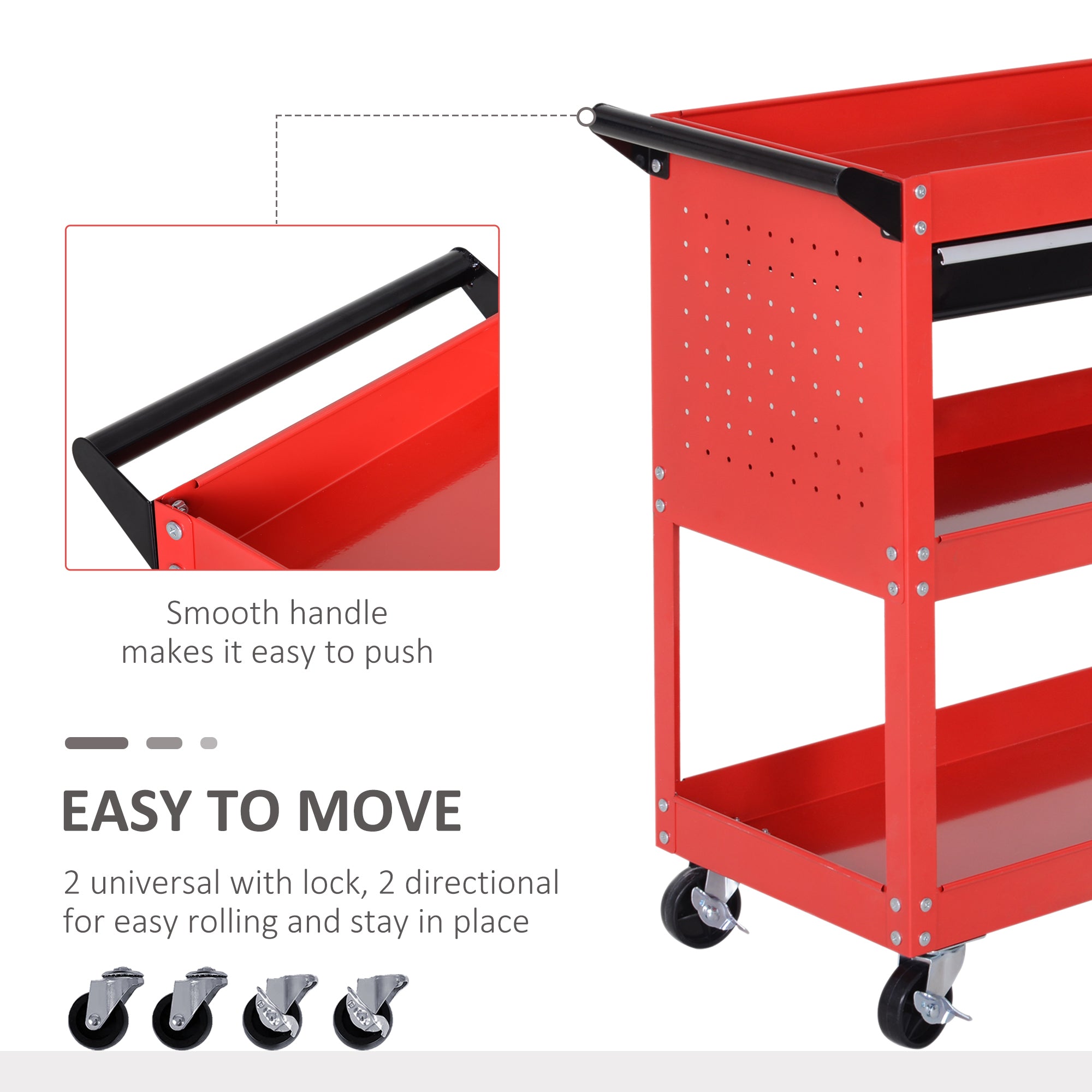 DURHAND 3-Tier Tool Trolley Cart Storage Shelf Roller Cabinet DIY Box Garage Workshop with Drawer Red - anydaydirect