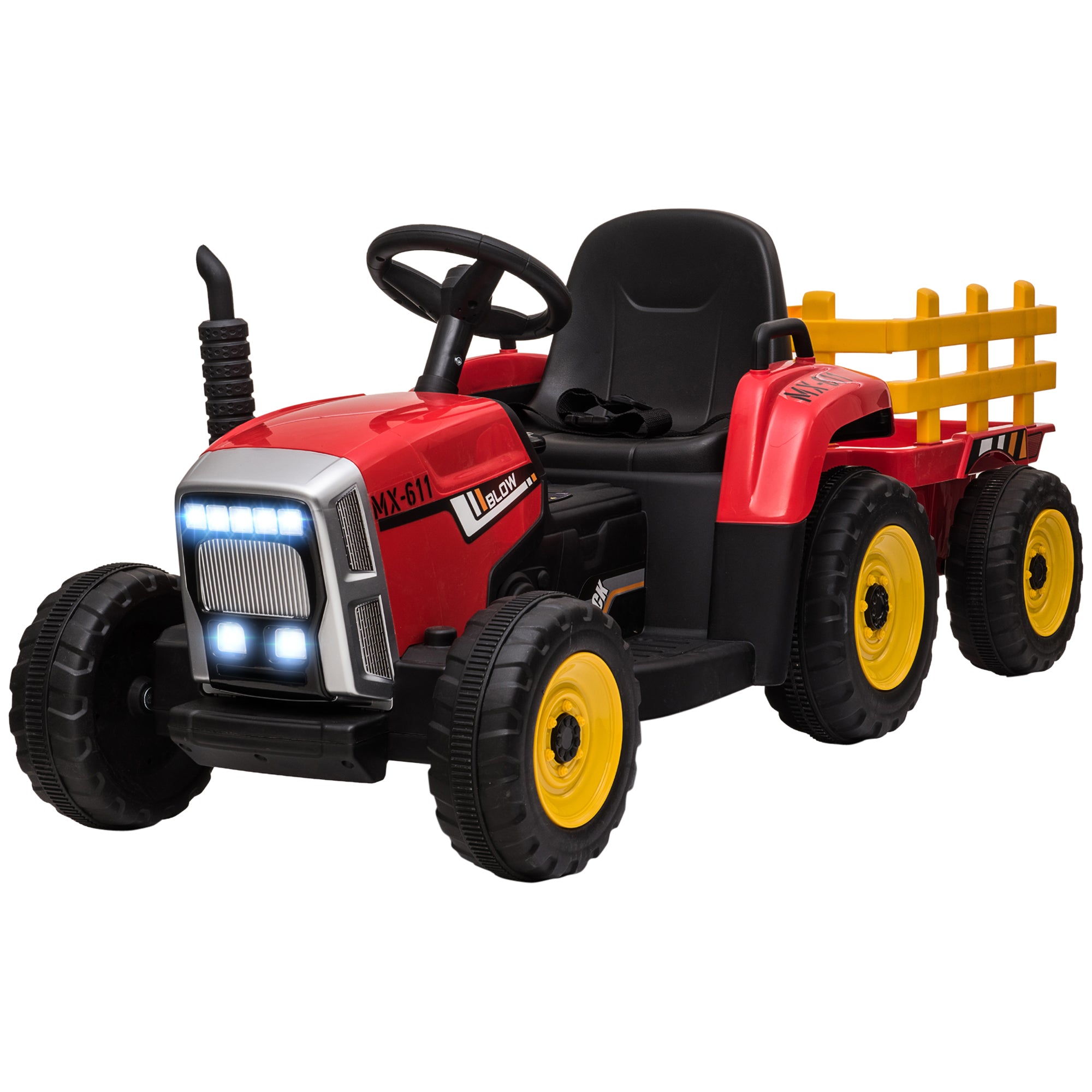 HOMCOM Electric Ride on Tractor with Detachable Trailer, 12V Kids Battery Powered Electric Car w/ Remote Control, Music Start up Sound - anydaydirect