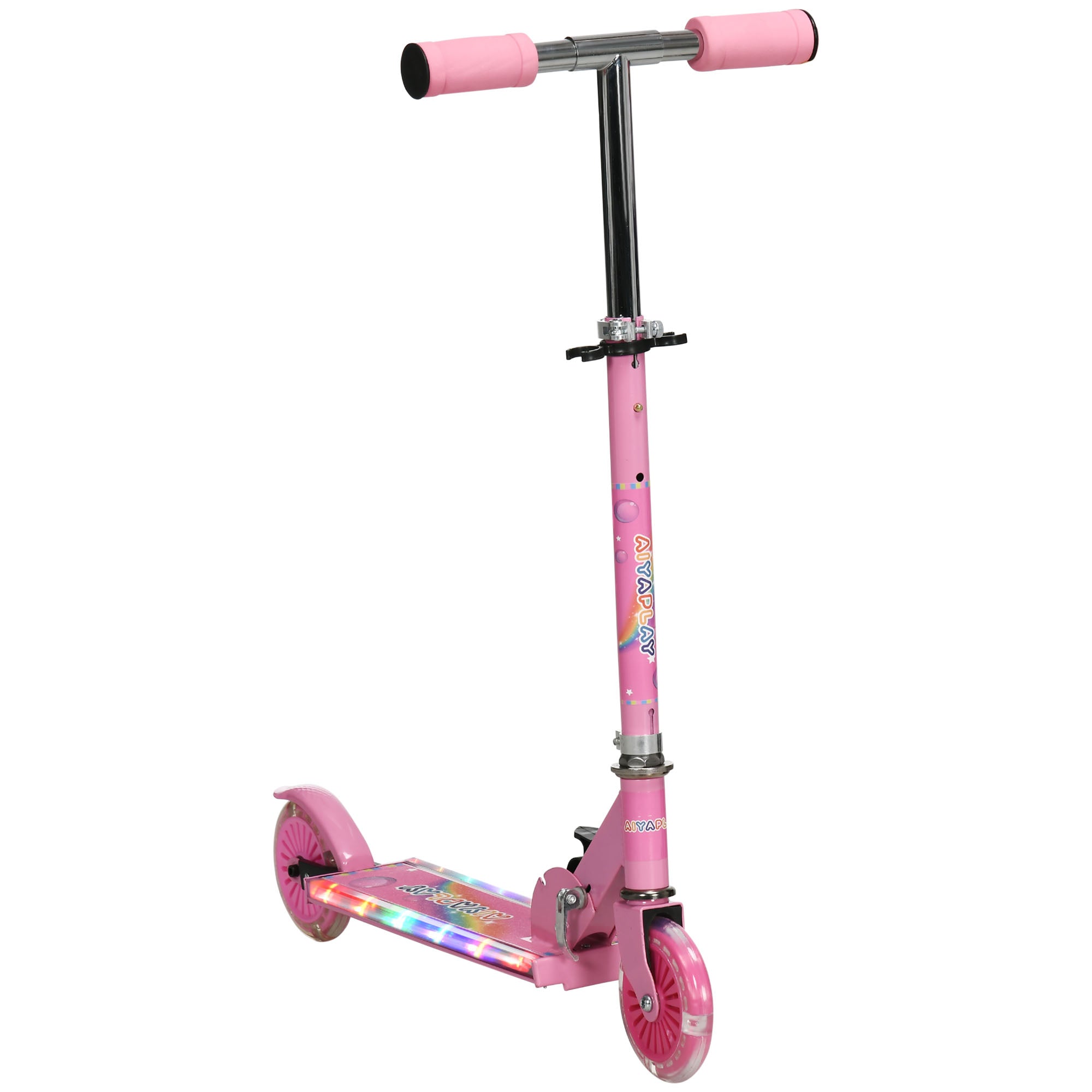 HOMCOM Kids Scooter with LED Wheels, Adjustable Height, Folding Design, Lights & Music, for Ages 3-7, Pink - anydaydirect