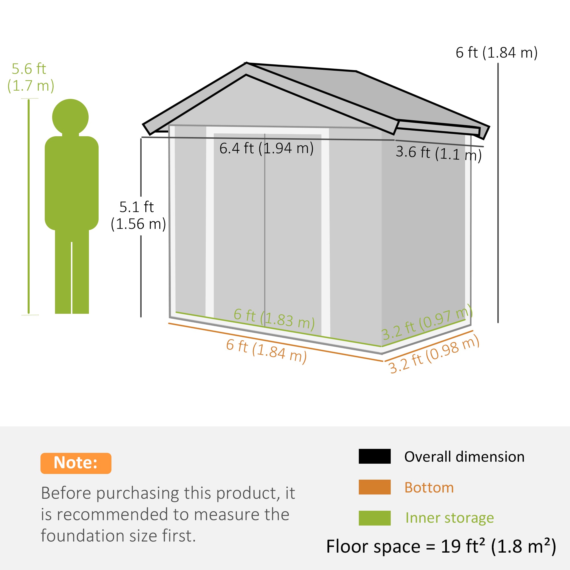 Outsunny 6.5ft x 3.5ft Metal Garden Storage Shed for Outdoor Tool Storage with Double Sliding Doors and 4 Vents, Grey - anydaydirect