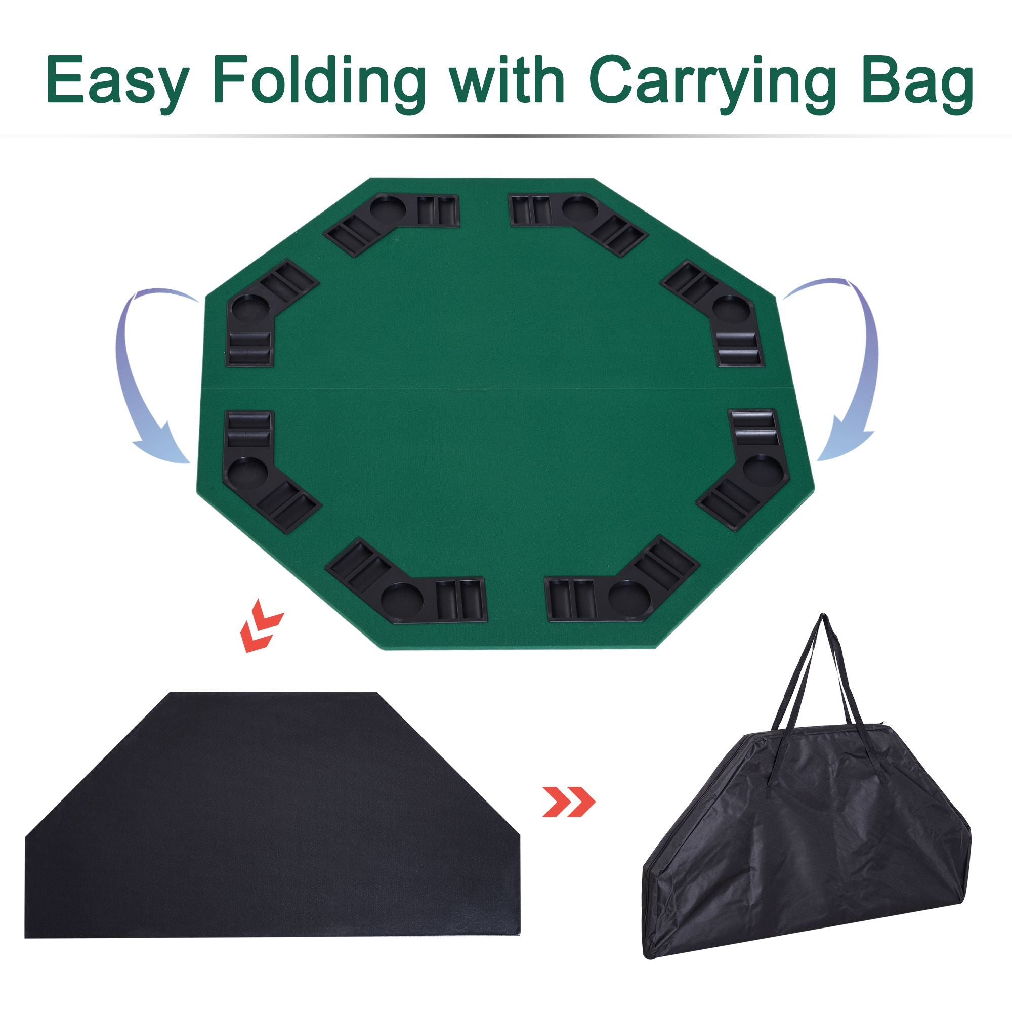 HOMCOM 1.2m/48 Inches Foldable Poker Table Top 8 Players Blackjack Tables Chip Trays - anydaydirect