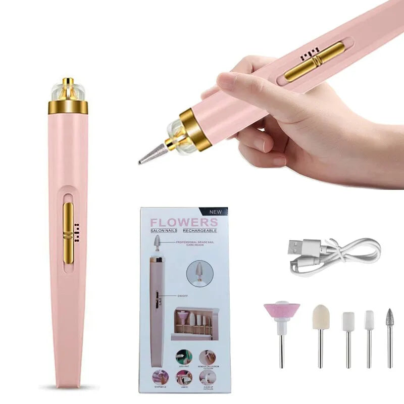 5 in 1 Electric Nail Polish Drill Machine With Light Portable Mini Electric Manicure Art Pen Tools For Gel Remover - anydaydirect