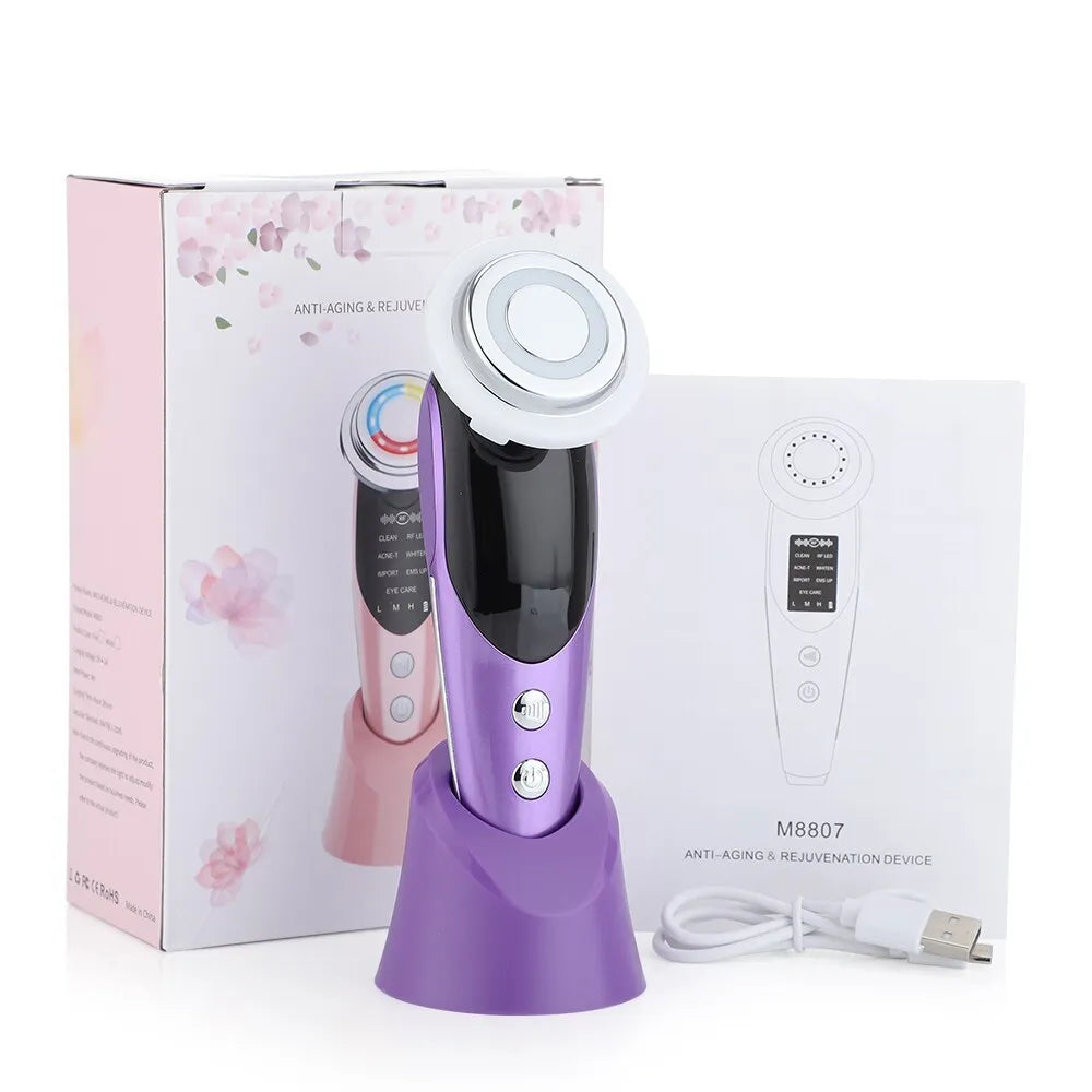 7 in 1 Face Lift Devices EMS RF Microcurrent Skin Rejuvenation Women Facial Massager Light Therapy Anti Aging Wrinkle Beauty - anydaydirect