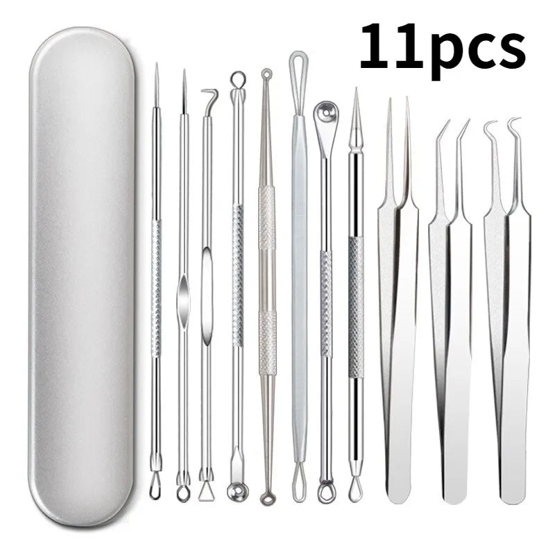 11Pcs/Set Acne Needle Blackhead Clip Remover Extraction Pore Black Head Cleaner Face Skin Care Cleansing Needle Tool Cell Clamp - anydaydirect