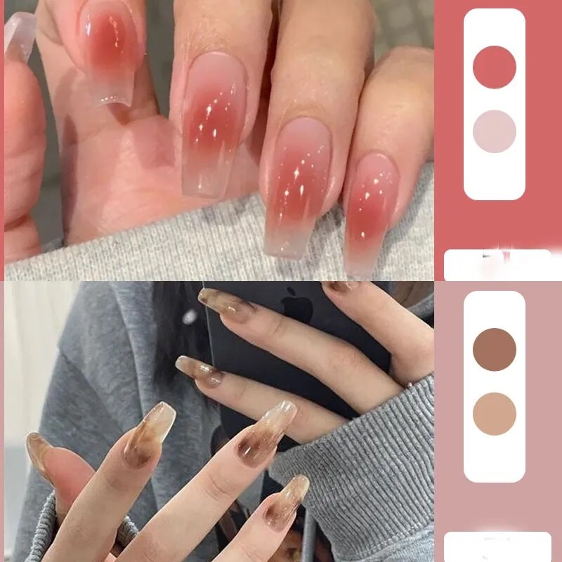 Mix 2 Sets Fake Nails Reusable Stick On Nails Press on Full Cover False Nail Tips with Jelly Stickers Makeup Accessories - anydaydirect