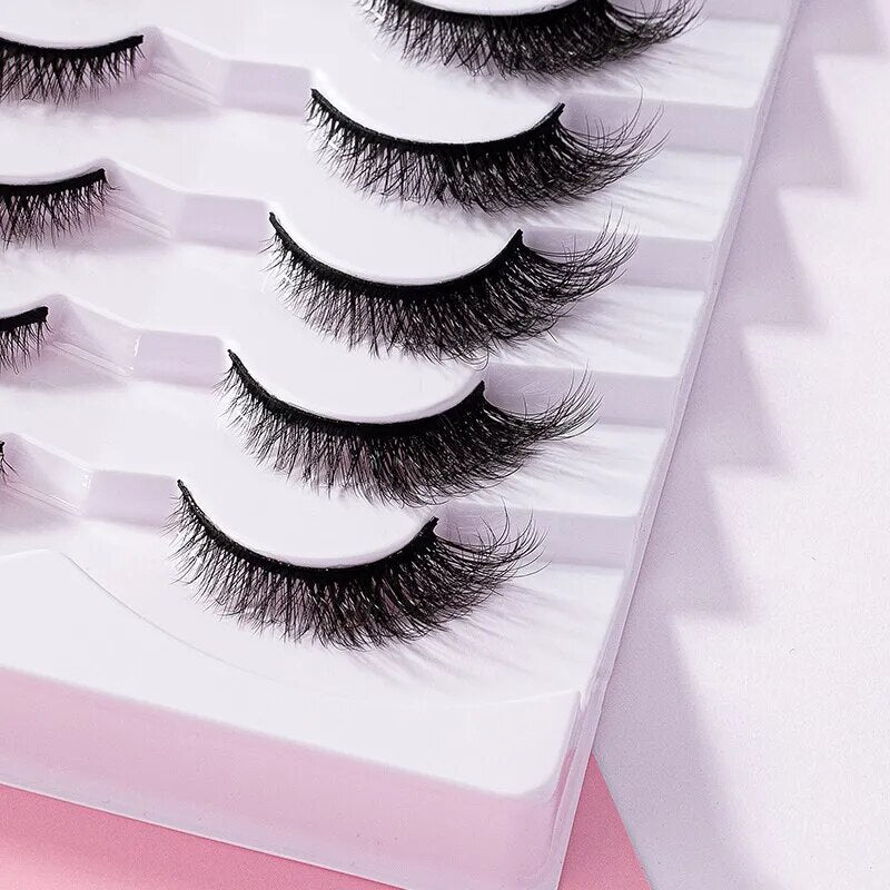 7 Pairs Pack 3D Wispy Cat Eye Fake Lashes Natural Look - anydaydirect