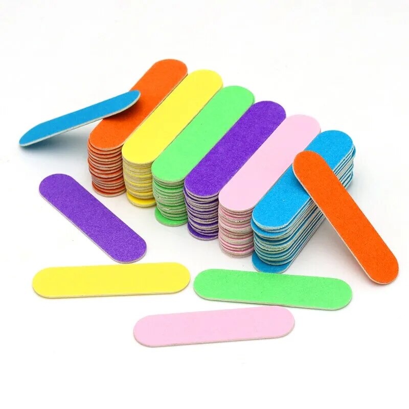 100 Pcs Double Side Wood Nail Files Disposable Mini Wooden File Emery Board Colorful Sandpaper Grinding Polishing Manicure Tools - anydaydirect
