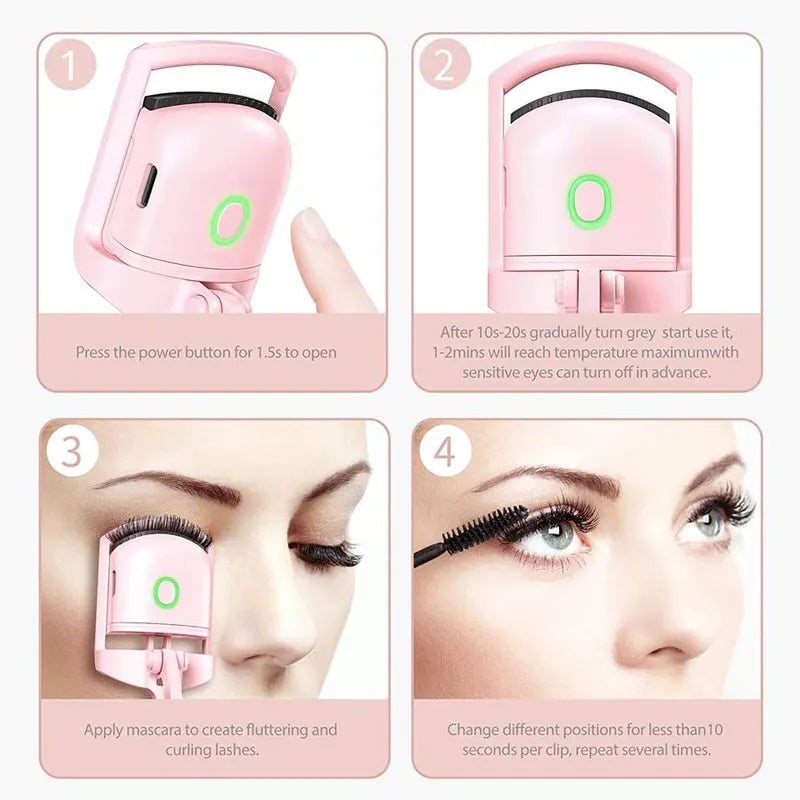 Pink Electric Eyelash Curler Charging Model Fast Heating Portable Shaping and Lasting Curling Eyelash Clip - anydaydirect