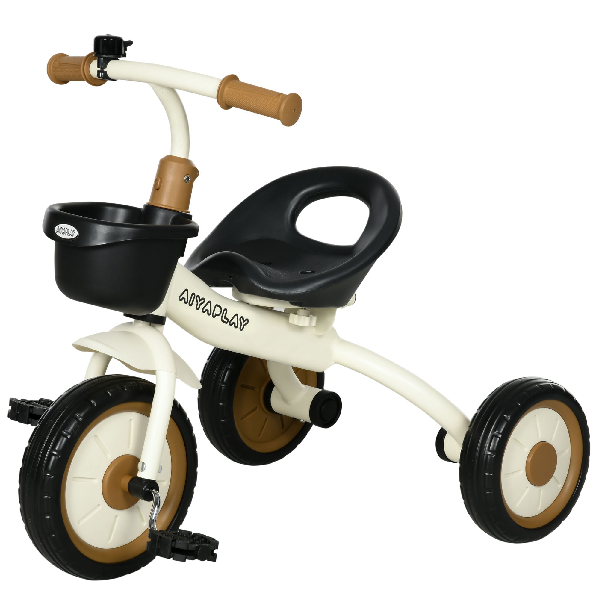 AIYAPLAY Kids Trike, Tricycle, with Adjustable Seat, Basket, Bell, for Ages 2-5 Years - White - anydaydirect