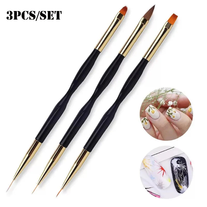 3 Pcs Manicure Brushes Dual Use Gel Gradient Brush Pinceles Ultra Thin Line Drawing Pen Dual End Nail Art Design Painting Tools - anydaydirect