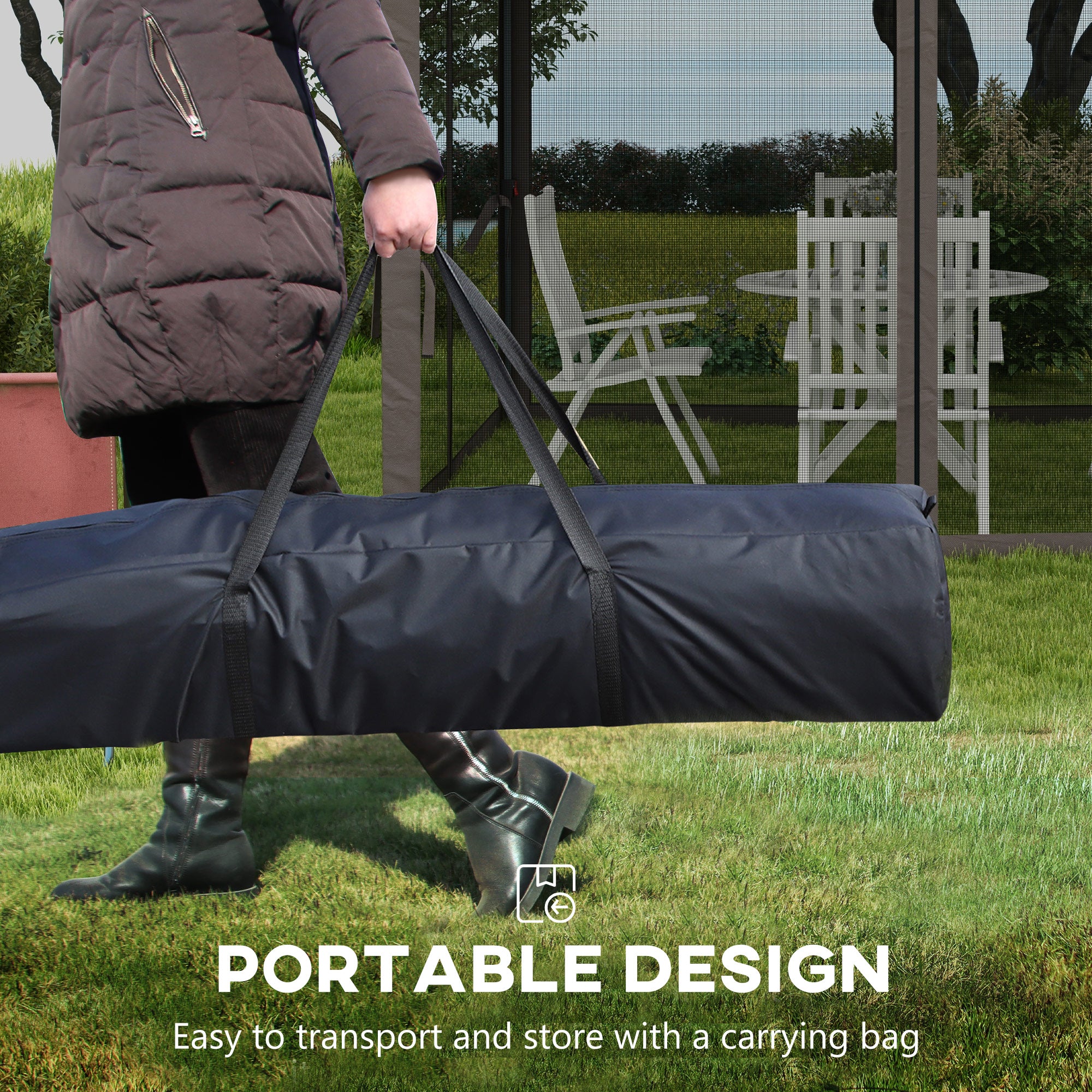 Outsunny 3.25 x 3.25m Deluxe Metal Gazebo, with Curtains - Brown and Grey - anydaydirect