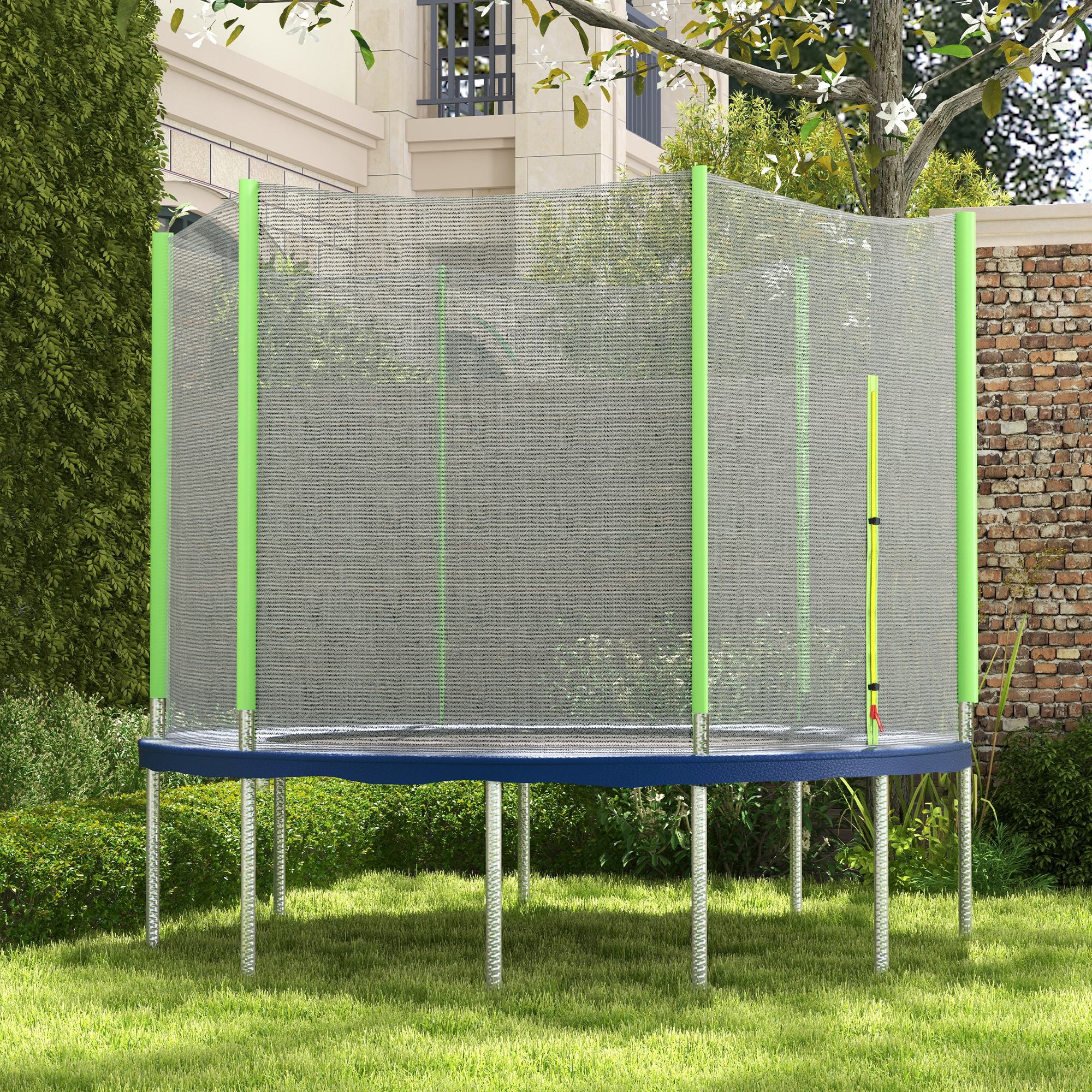 SPORTNOW 8ft Trampoline Net Replacement with 6 Plastic Pole Covers, Weather-Resistant Trampoline Netting Replacement with Zipped Entrance, Poles Not Included, Green - anydaydirect