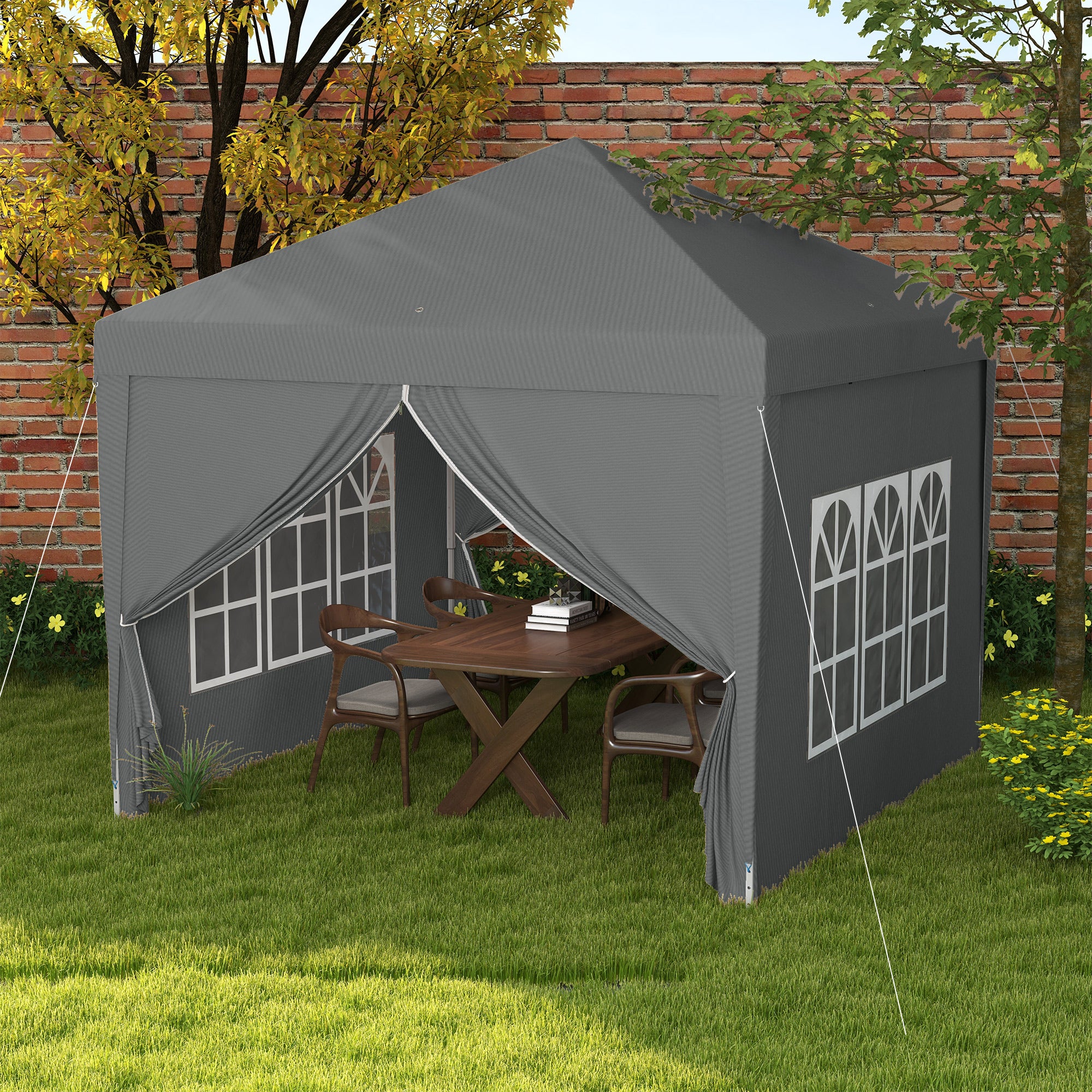 Outsunny 3 x 3 Meters Pop Up Water Resistant Gazebo Wedding Camping Party Tent Canopy Marquee with Carry Bag and 2 Windows, Grey - anydaydirect