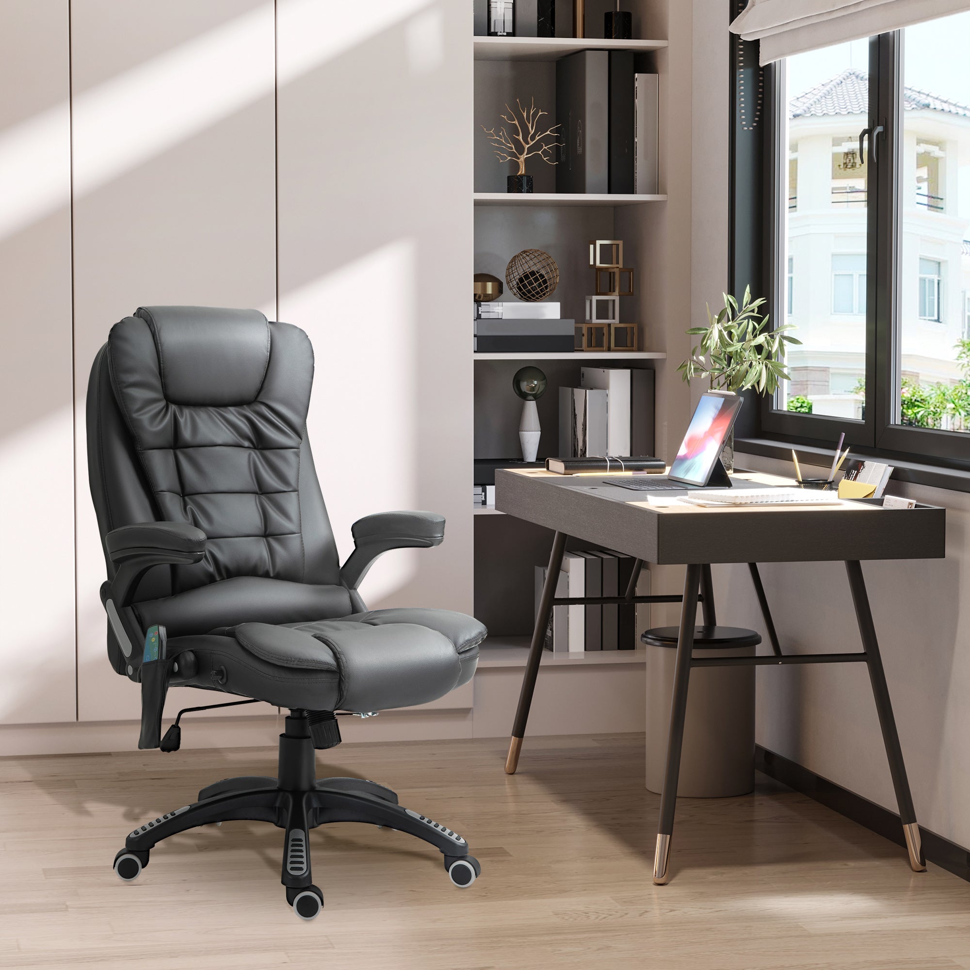 HOMCOM Executive Office Chair with Massage and Heat, High Back PU Leather Massage Office Chair with Adjustable Height, Black - anydaydirect