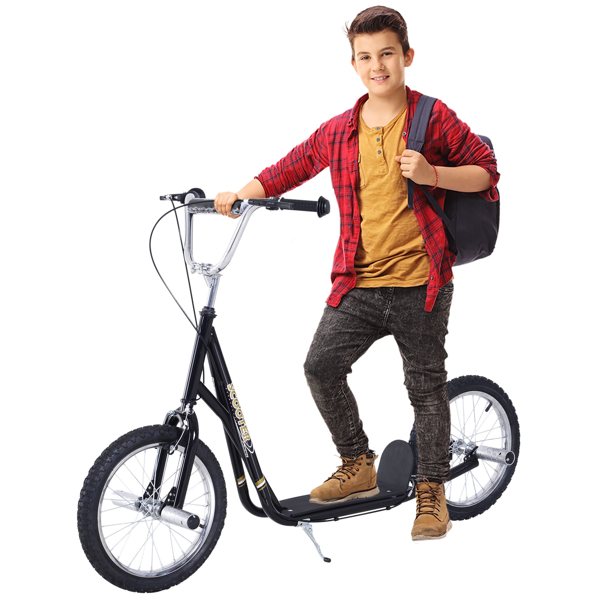 HOMCOM Teen Push Scooter Kids Children Stunt Scooter for 5+ Years with 16 Inches Wheels Adjustable Height Front Rear Dual Brakes, Black - anydaydirect