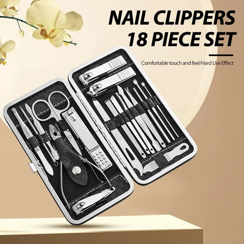 Home Nail Clipper Set of 18 Pieces Large Size Dead Skin Pliers Diagonal to Remove Dead Skin Small Eyebrow Clipper Leather Sleeve - anydaydirect