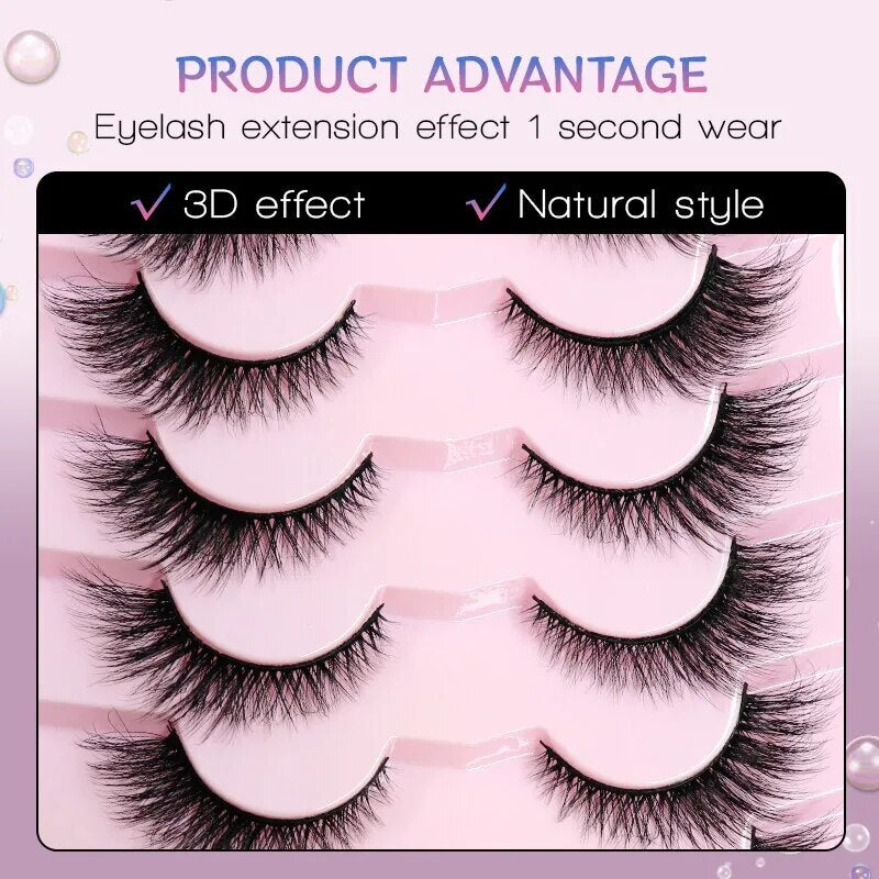 New Cat-Eye Mink Eyelash Curled Winged Natural Realistic Messy Lash Eye End Elongated Thick Soft False Lashes Bunches Extension - anydaydirect