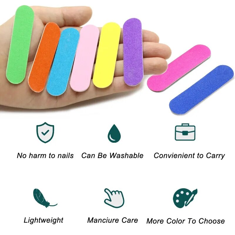 100 Pcs Double Side Wood Nail Files Disposable Mini Wooden File Emery Board Colorful Sandpaper Grinding Polishing Manicure Tools - anydaydirect