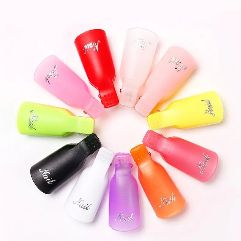 10 Pcs/Bag Colorful Acrylic Nail Art Soak Off Cap Clips Nails Cleaning Manicure UV Gel Polish Soak off Wrap Tools For Finger - anydaydirect