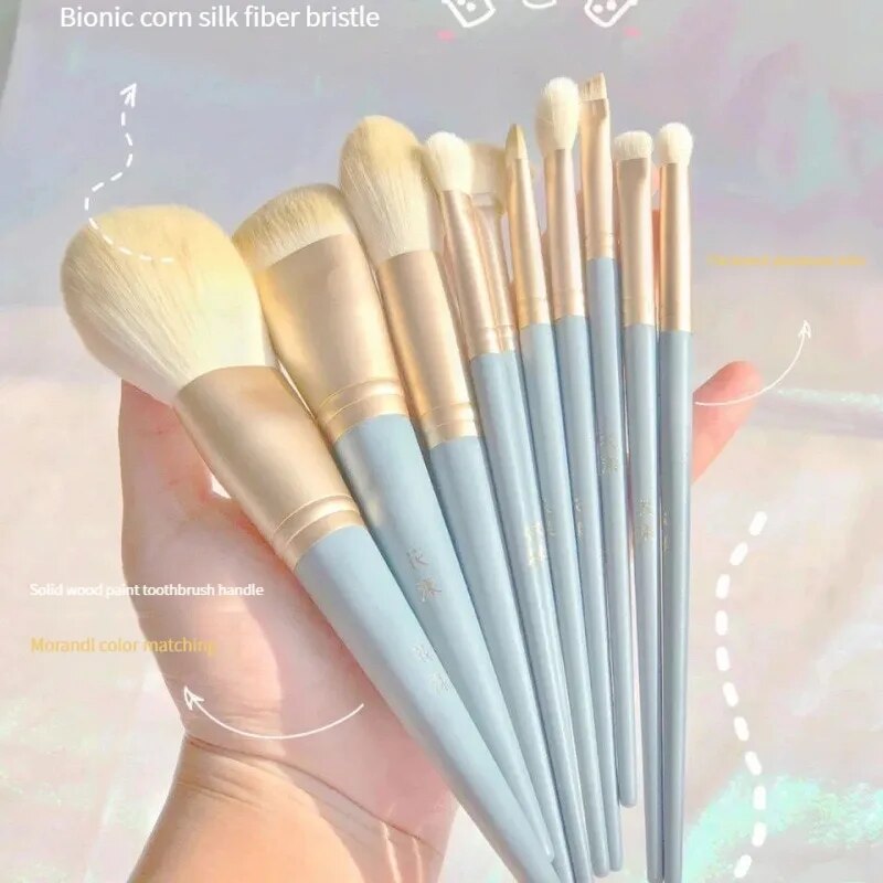 10Portable Soft-Bristled Makeup Brushes Morandi Color Makeup Brush Set Novice Beginners Advanced Full Set of Makeup Tools - anydaydirect