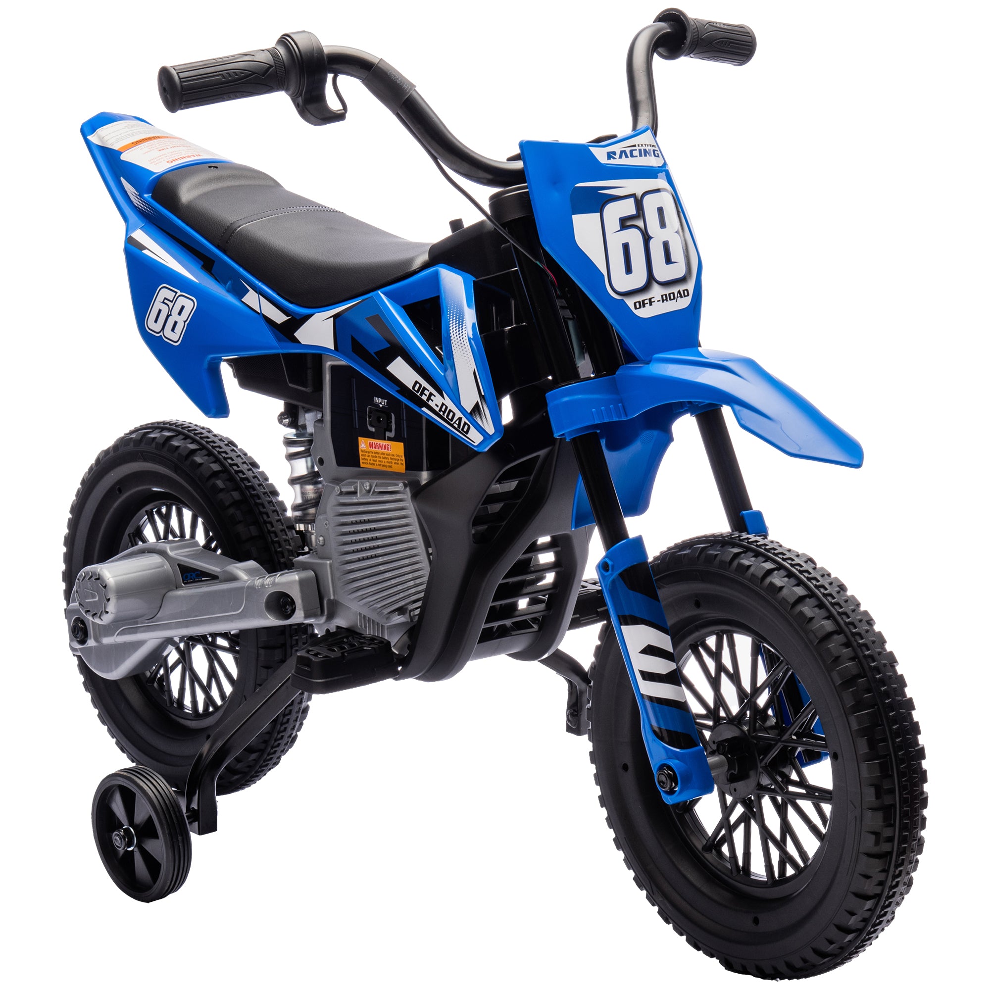AIYAPLAY 12V Kids Electric Motorbike, Kids Electric Ride on Motorcycle w/ Twist Grip Throttle, Training Wheels - Blue - anydaydirect