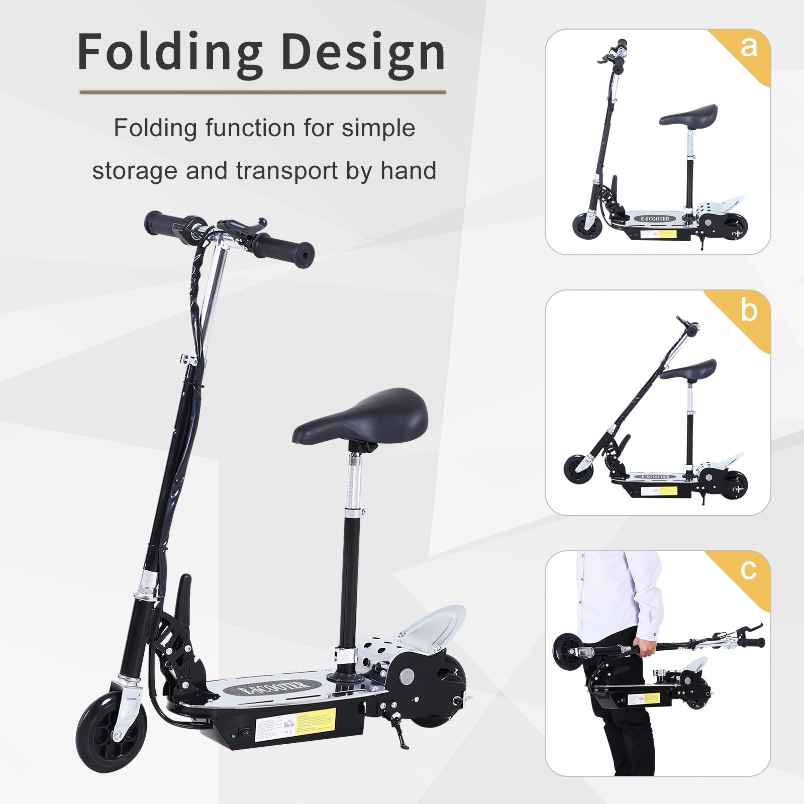 HOMCOM 120W Foldable Powered Scooters with 24V Rechargeable Battery, Adjustable Ride on Toy (Black) - anydaydirect