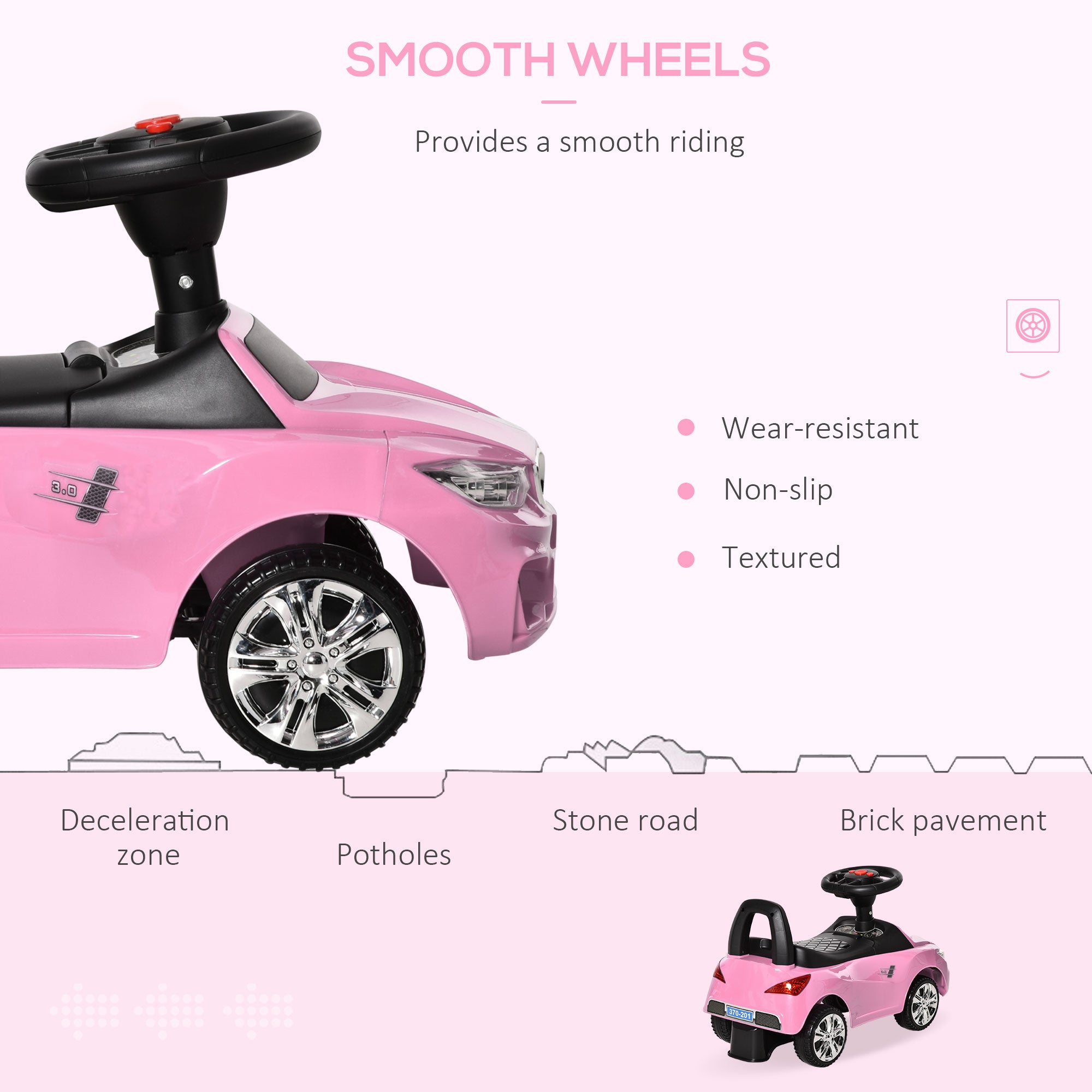 HOMCOM Baby Toddler Ride On Car, Foot to Floor Slider with Horn, Music, Working Lights, Storage, Big Steering Wheel, Pink - anydaydirect