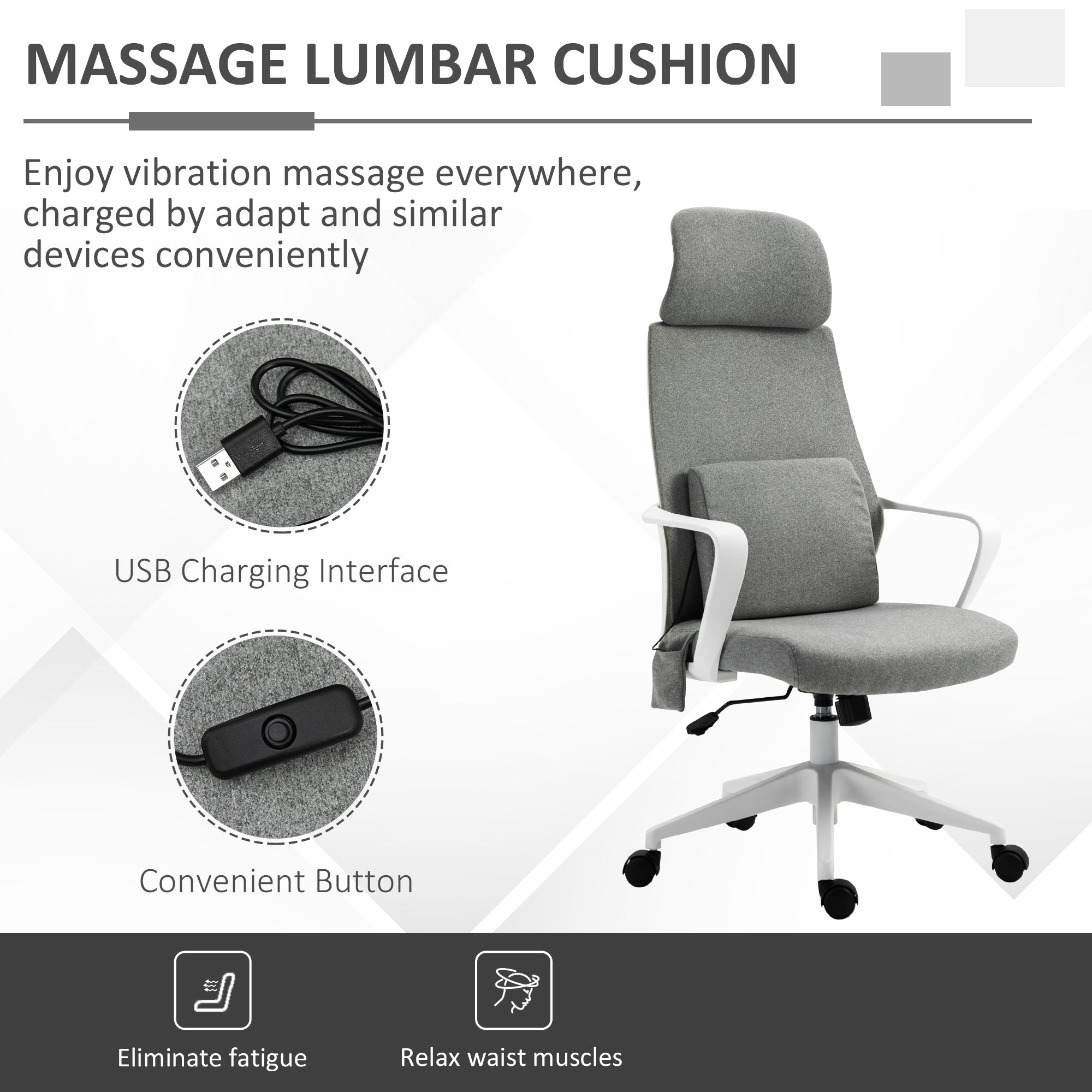 Vinsetto Massage Pillow Office Chair - Grey - anydaydirect