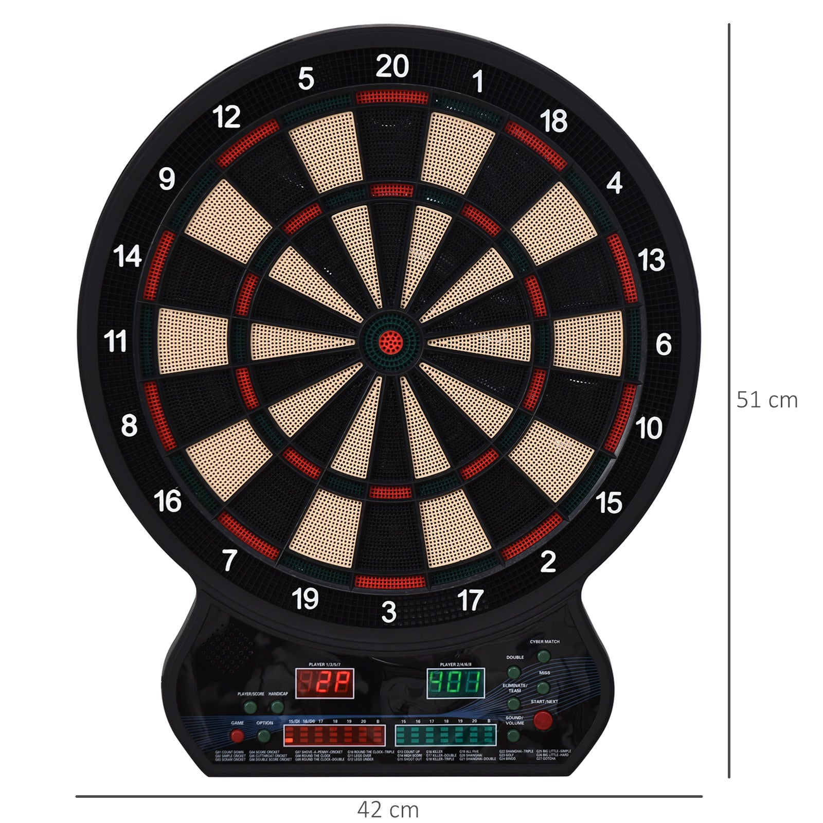 HOMCOM Electronic Hanging Dartboard LED Digital Score Set 27 Games and 202 Variations with 12 Soft Tip Darts - anydaydirect