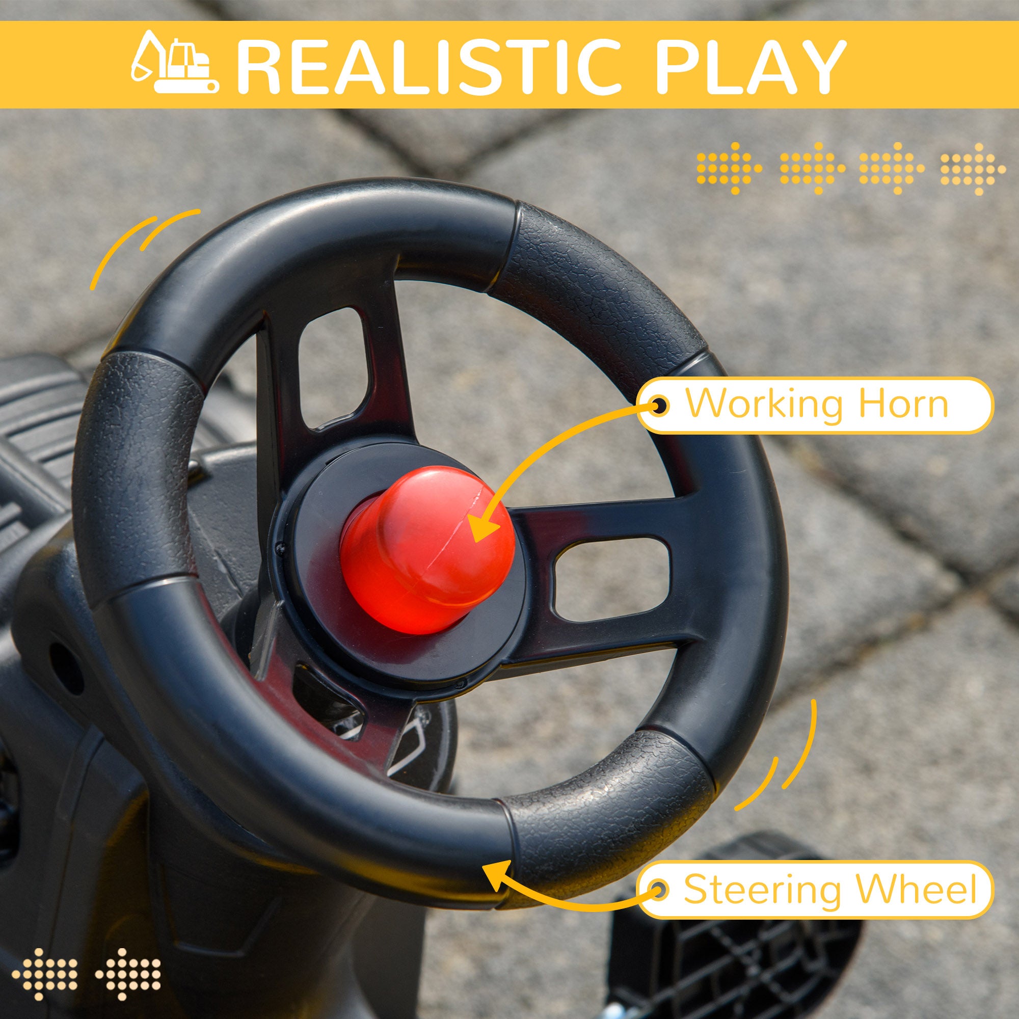 HOMCOM Pedal Digger, Ride-on Construction Toy Car with Functional Horn, Pretend Play, Yellow - anydaydirect
