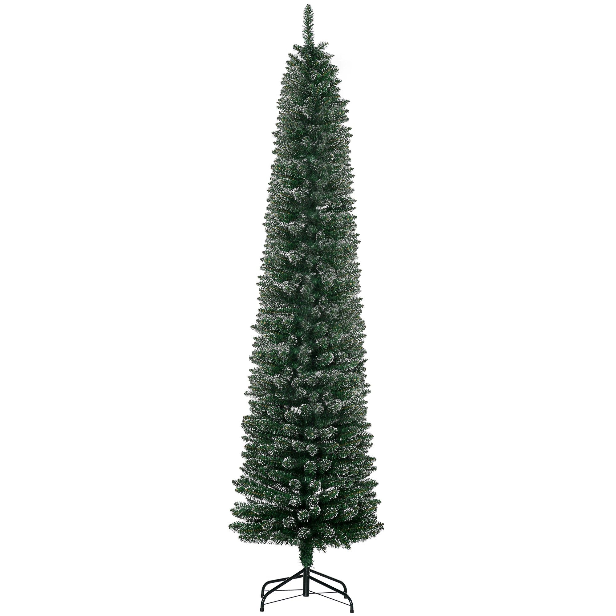 HOMCOM 7.5FT Artificial Christmas Tree Snow Dipped Xmas Pencil Tree Holiday Home Indoor Decoration with Foldable Black Stand, Green - anydaydirect