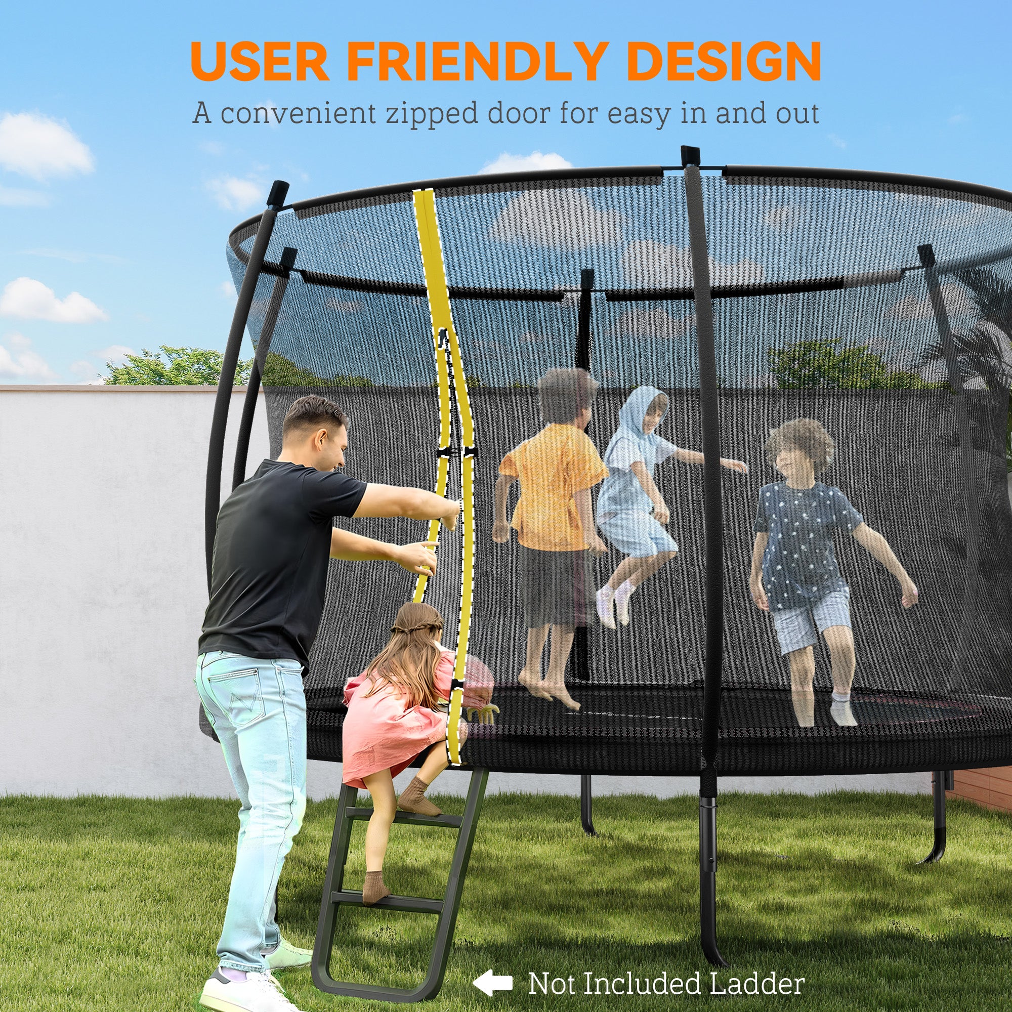 SPORTNOW 10ft Outdoor Trampoline with Enclosure Net, Spring Cover, Black - anydaydirect