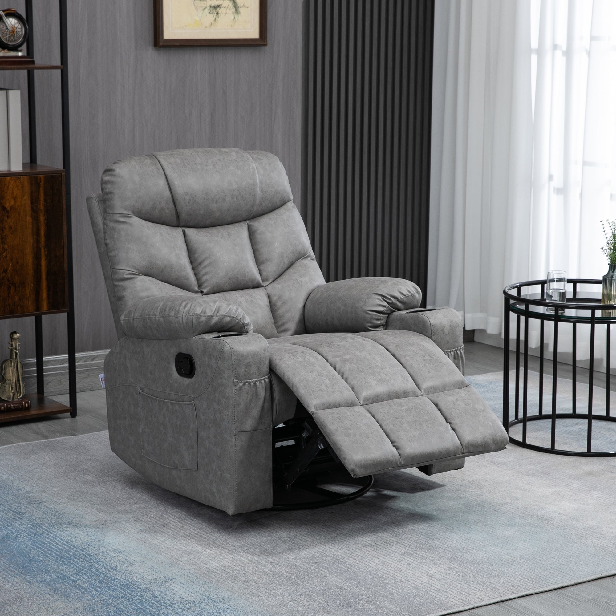 HOMCOM Thick Padded Faux Leather Recliner Armchair - Light Grey - anydaydirect